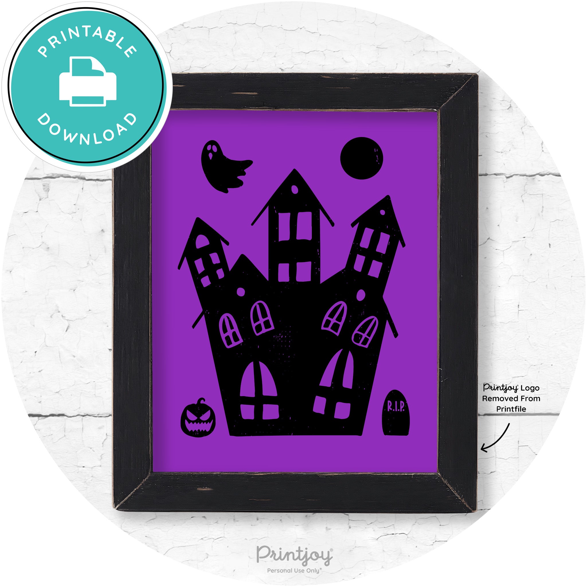 Fun Cute Haunted House Farmhouse Halloween Wall Art Free Printable - Printjoy