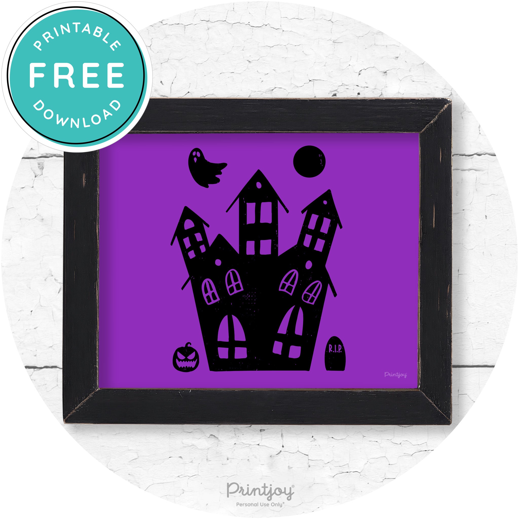 Fun Cute Haunted House Farmhouse Halloween Wall Art Free Printable - Printjoy