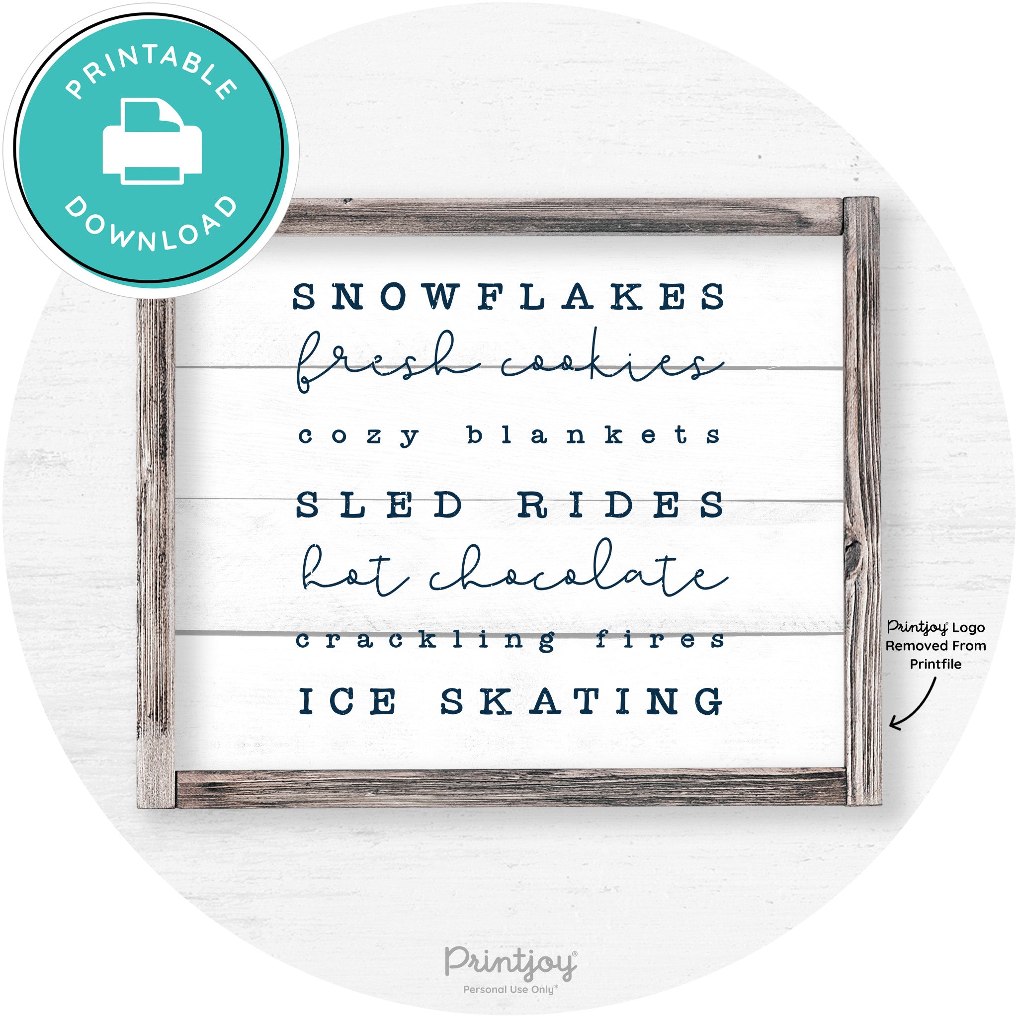 Winter Favorite Things Rustic Farmhouse Wall Art Decor Free Printable - Printjoy