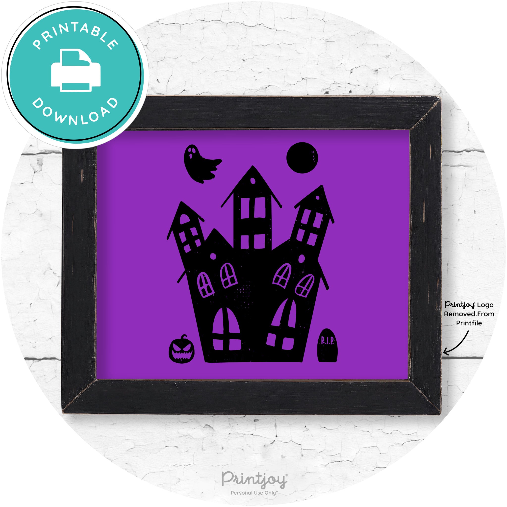 Fun Cute Haunted House Farmhouse Halloween Wall Art Free Printable - Printjoy