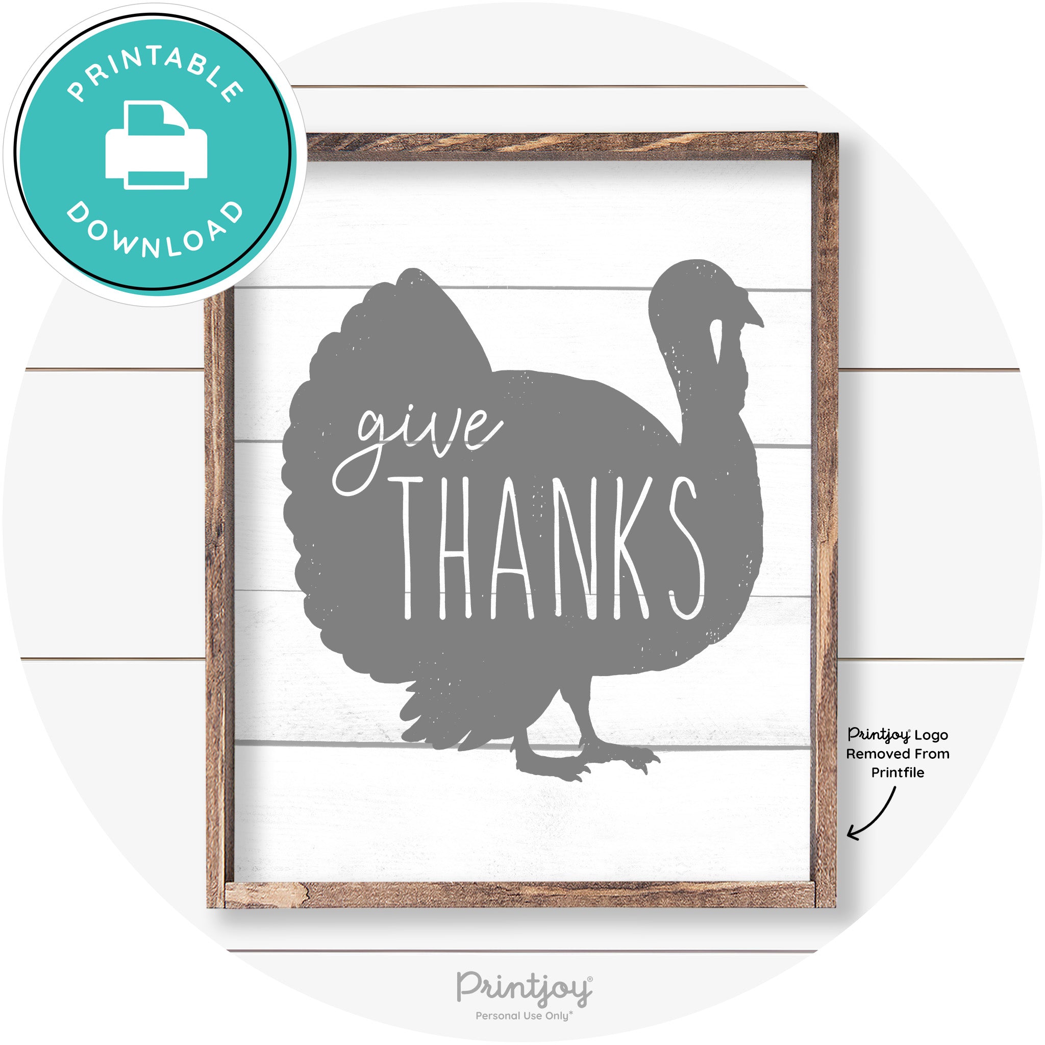 Give Thanks Turkey Thanksgiving Farmhouse Wall Art Free Printable - Printjoy