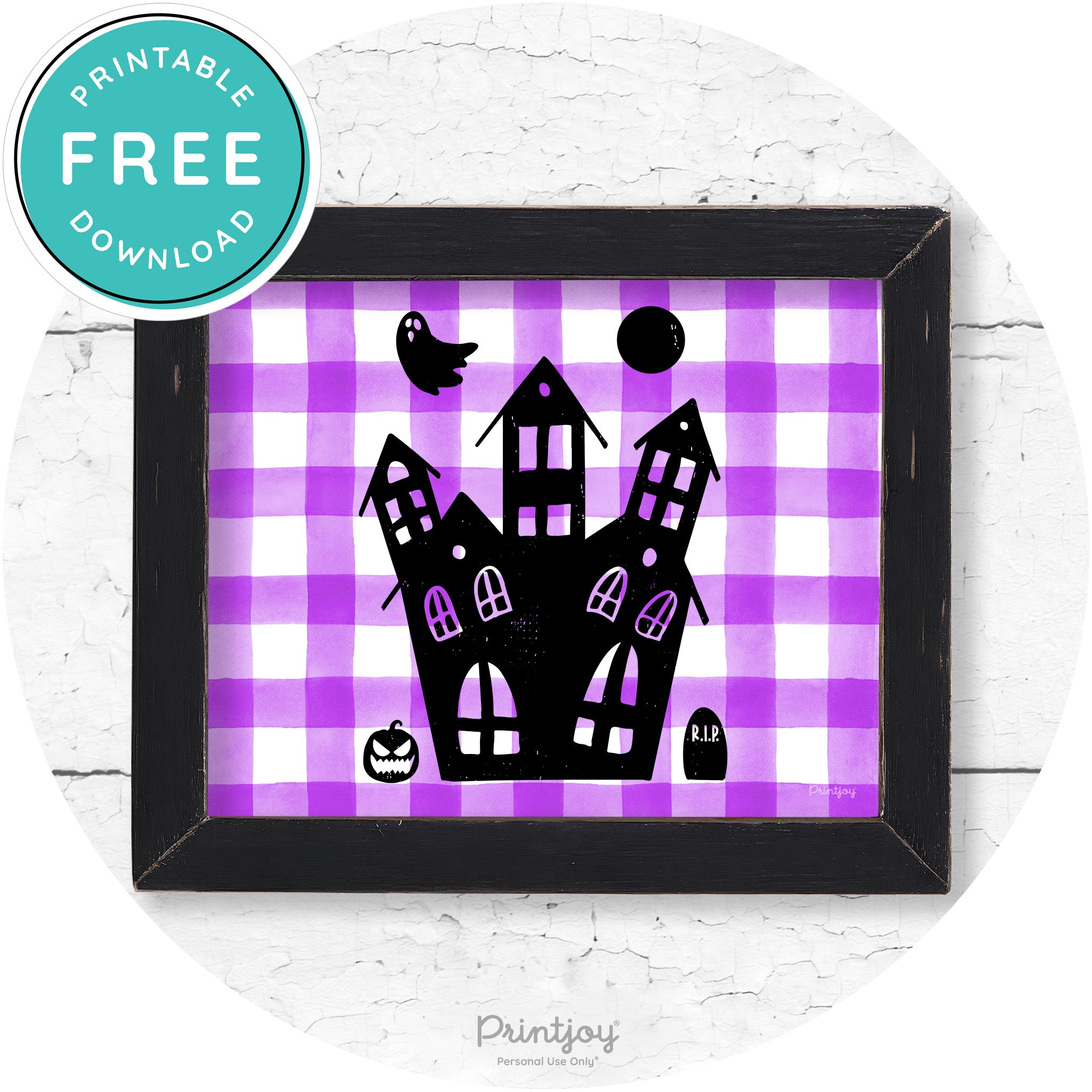 Fun Cute Haunted House Farmhouse Halloween Wall Art Free Printable - Printjoy