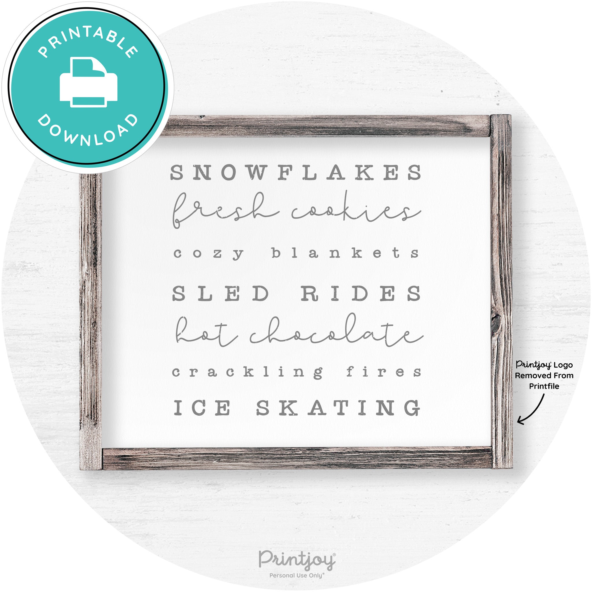 Winter Favorite Things Rustic Farmhouse Wall Art Decor Free Printable - Printjoy