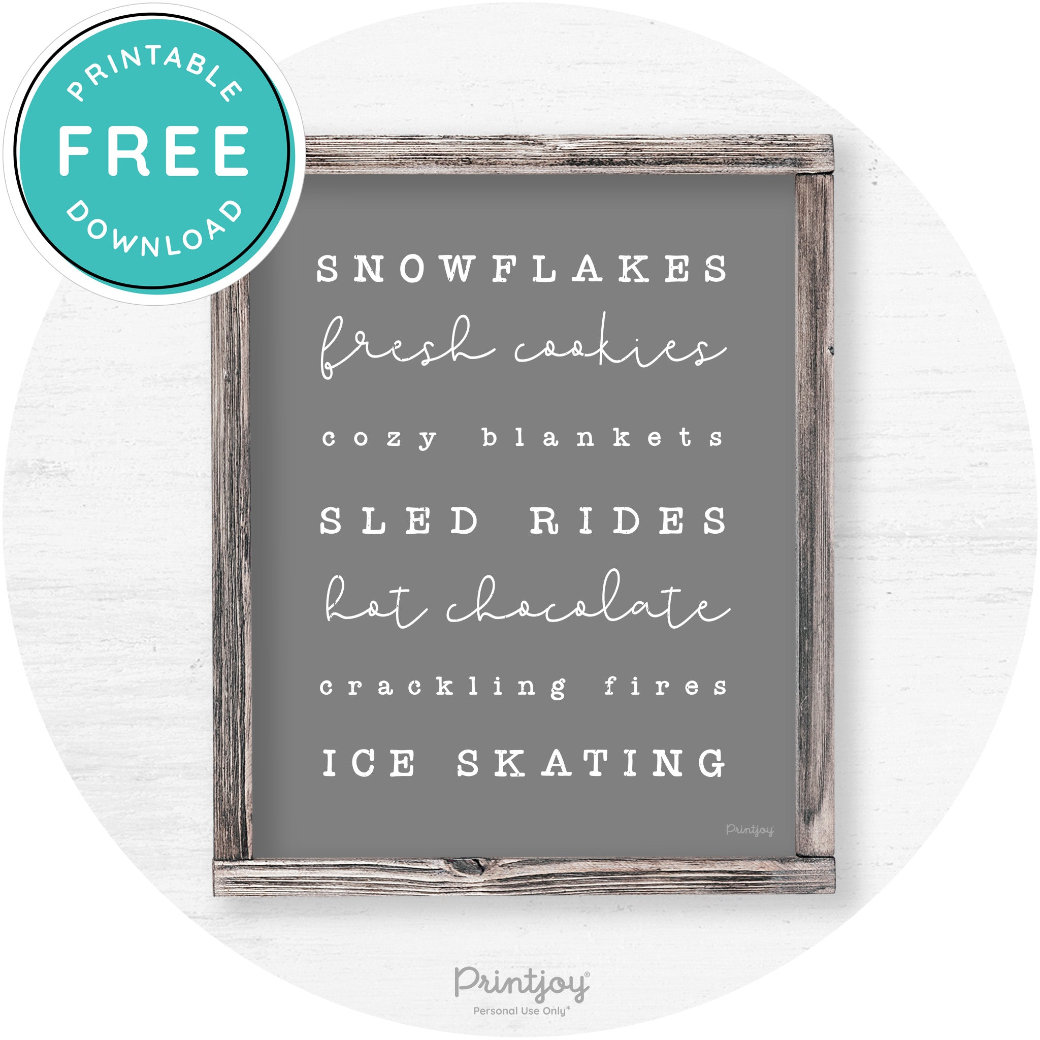 Winter Favorite Things Rustic Farmhouse Wall Art Decor Free Printable - Printjoy