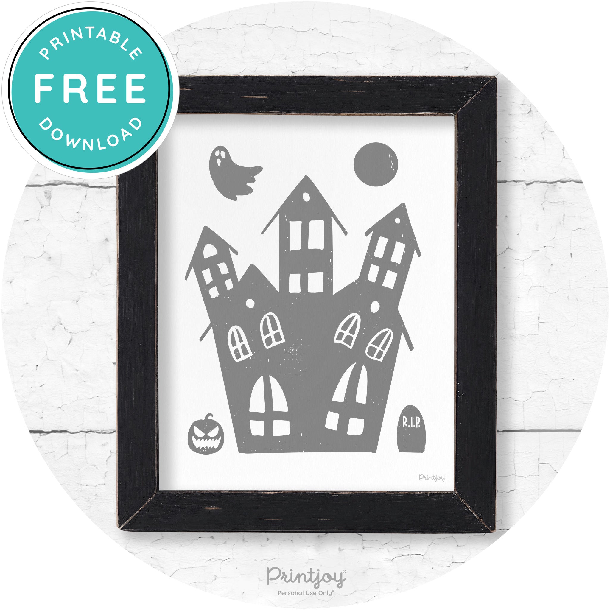 Fun Cute Haunted House Farmhouse Halloween Wall Art Free Printable - Printjoy