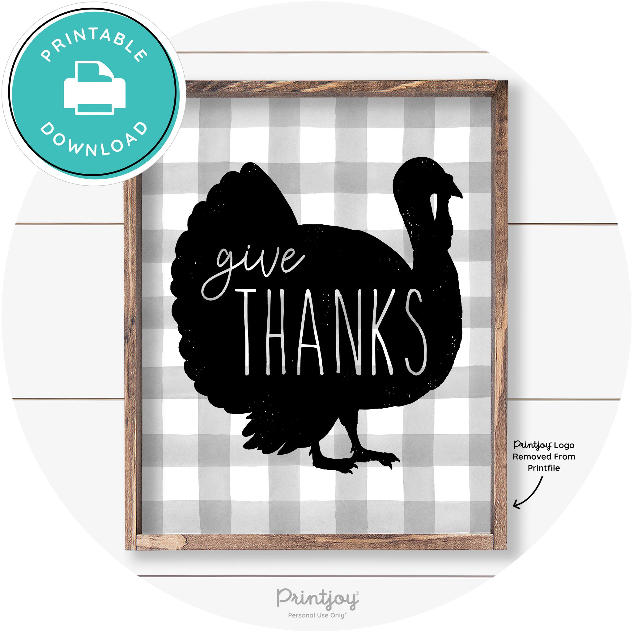Give Thanks Turkey Thanksgiving Farmhouse Wall Art Free Printable - Printjoy