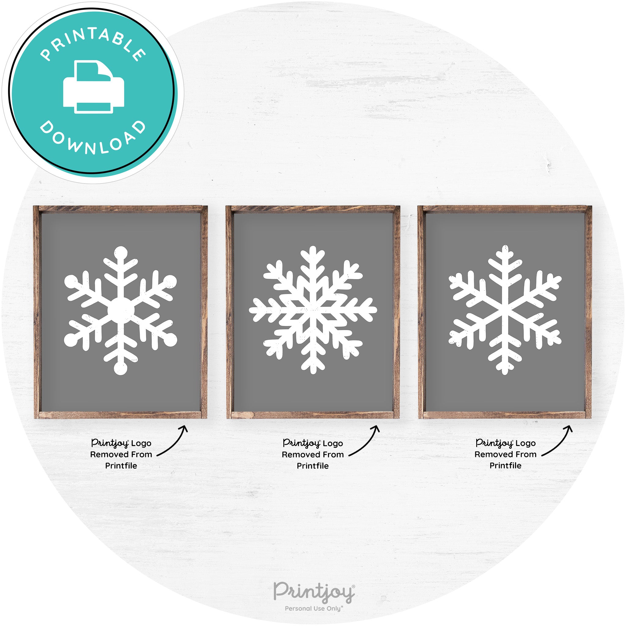 Snowflake Silhouettes Set Of 3 Christmas Farmhouse Art Free Printable - Printjoy
