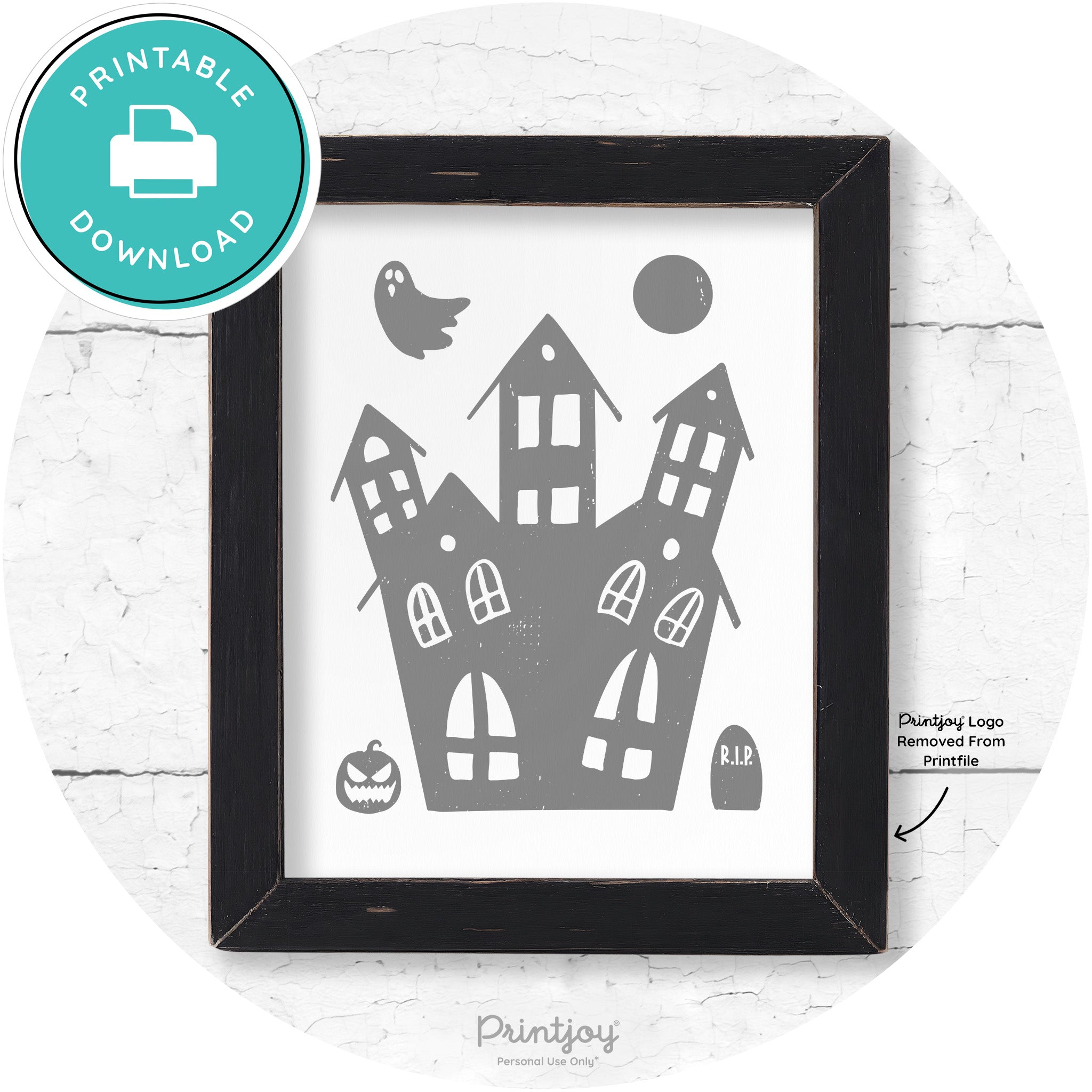 Fun Cute Haunted House Farmhouse Halloween Wall Art Free Printable - Printjoy