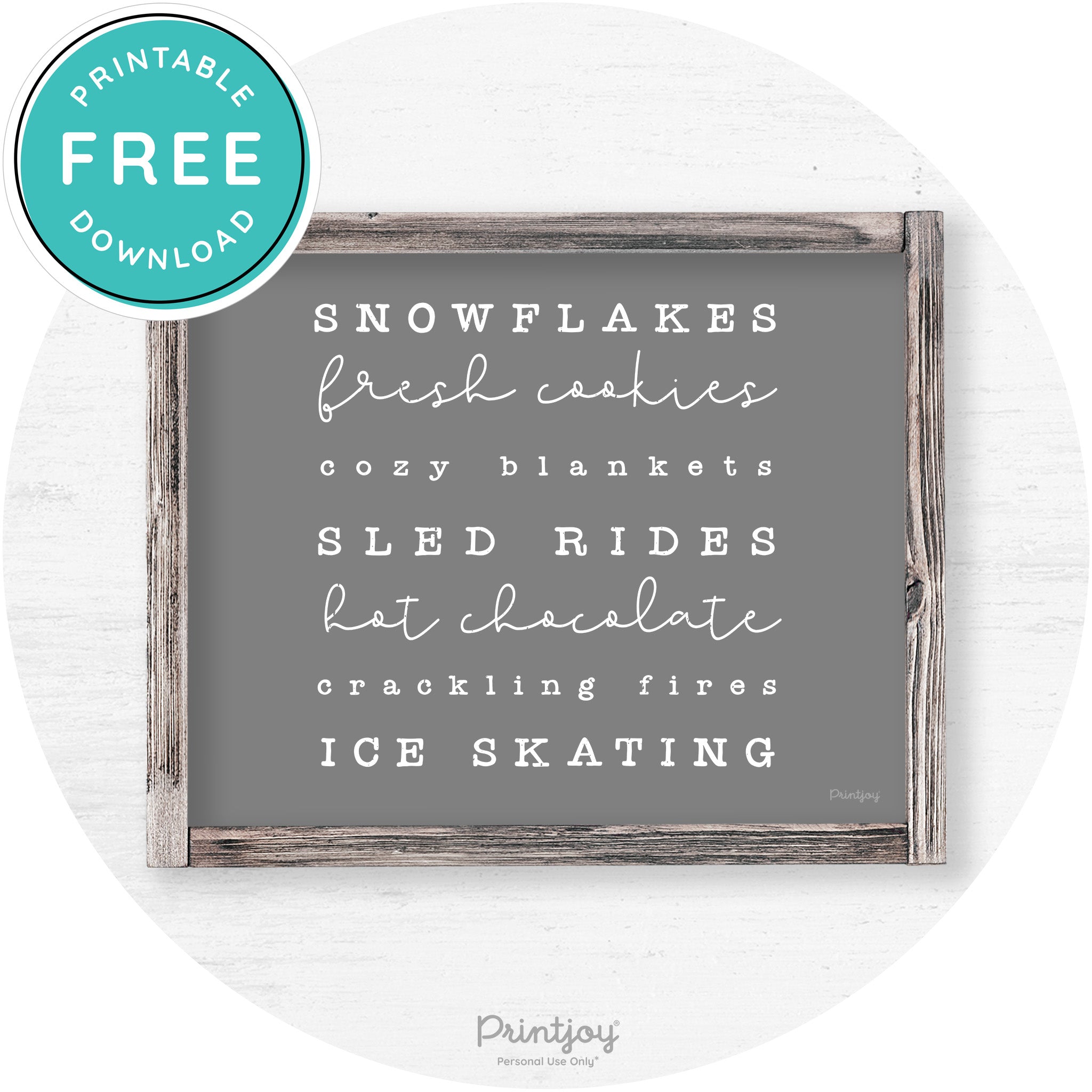 Winter Favorite Things Rustic Farmhouse Wall Art Decor Free Printable - Printjoy