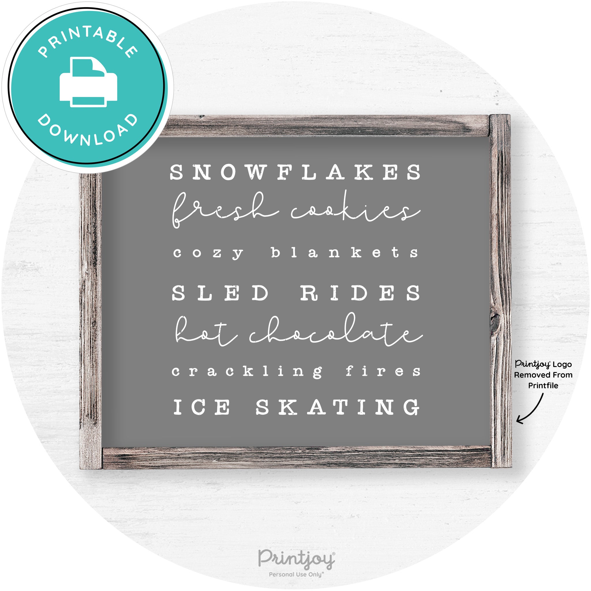 Winter Favorite Things Rustic Farmhouse Wall Art Decor Free Printable - Printjoy