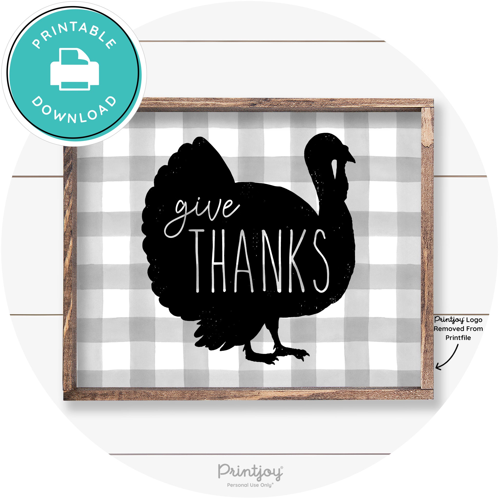 Give Thanks Turkey Thanksgiving Farmhouse Wall Art Free Printable - Printjoy