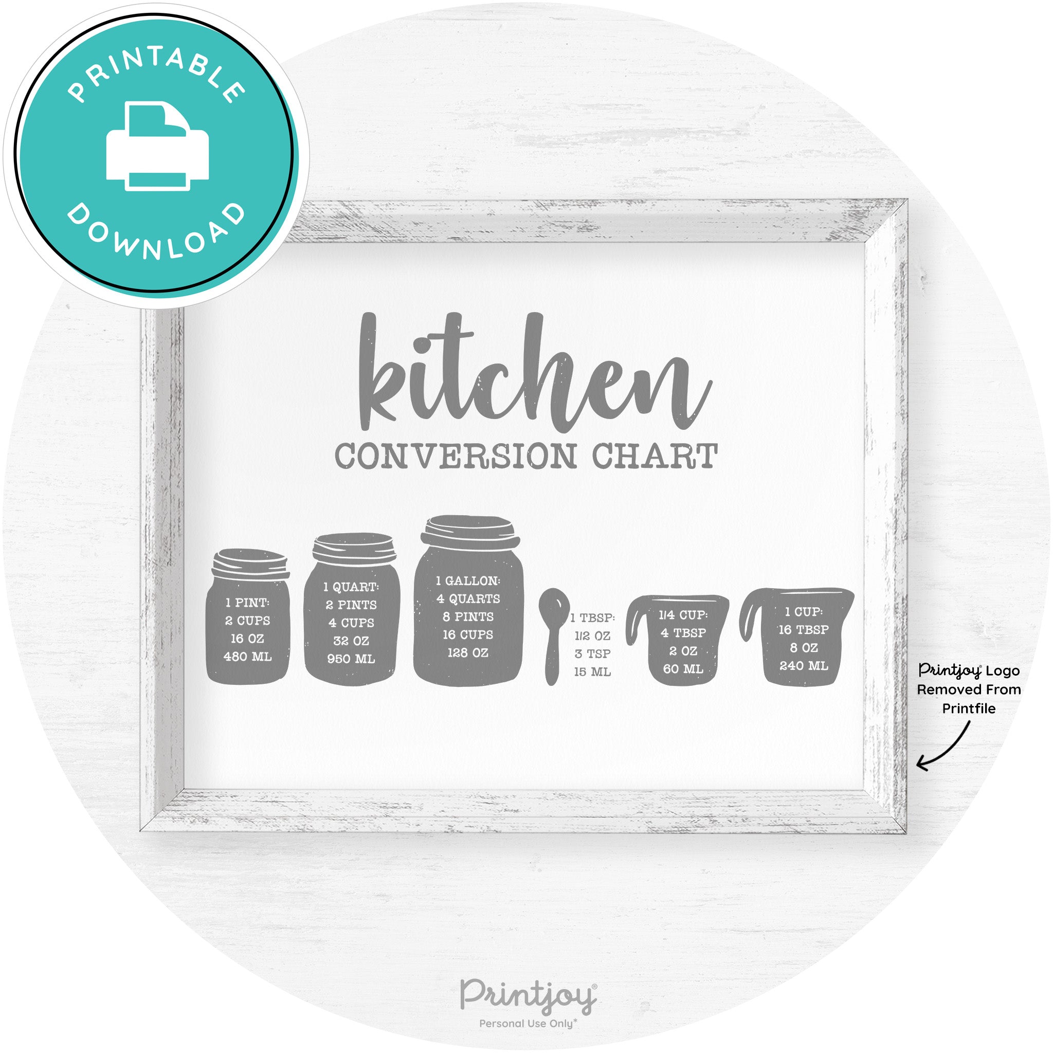 Measuring Cups Kitchen Conversion Chart Farmhouse Art Free Printable