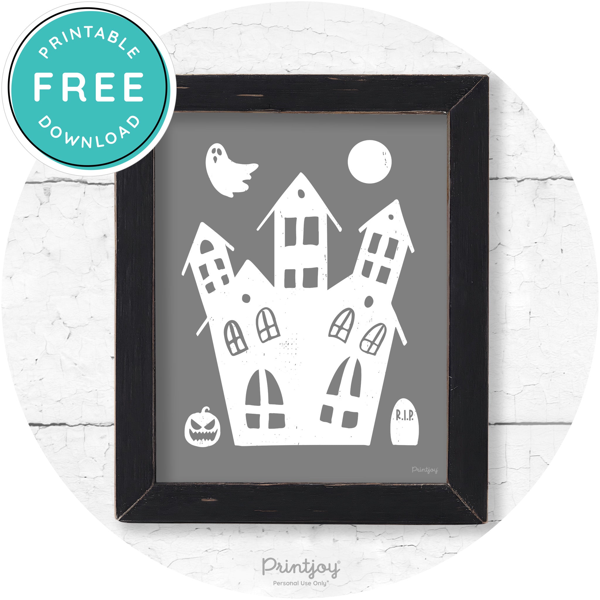 Fun Cute Haunted House Farmhouse Halloween Wall Art Free Printable - Printjoy