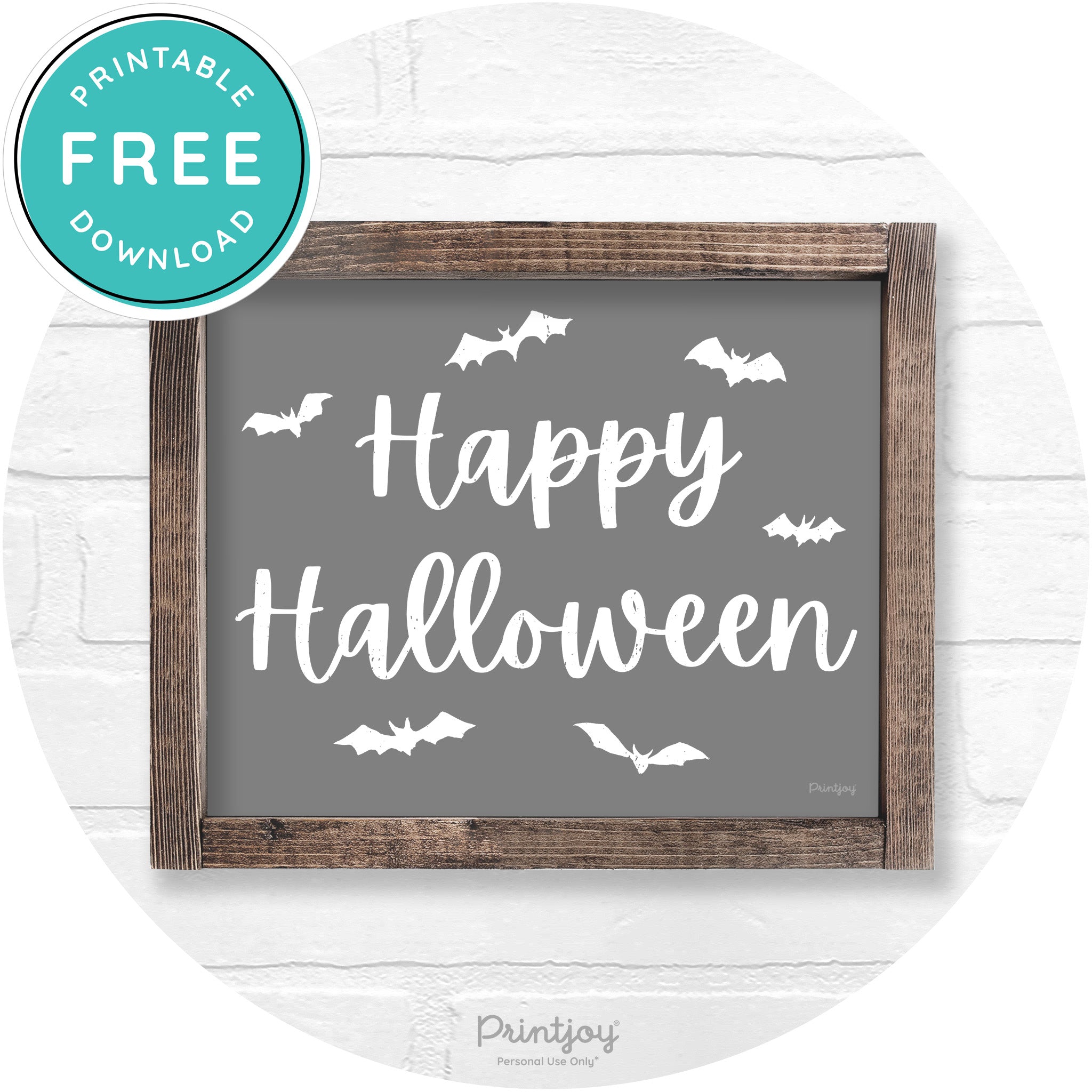 Happy Halloween Bats Rustic Farmhouse Wall Art Free Printable - Printjoy