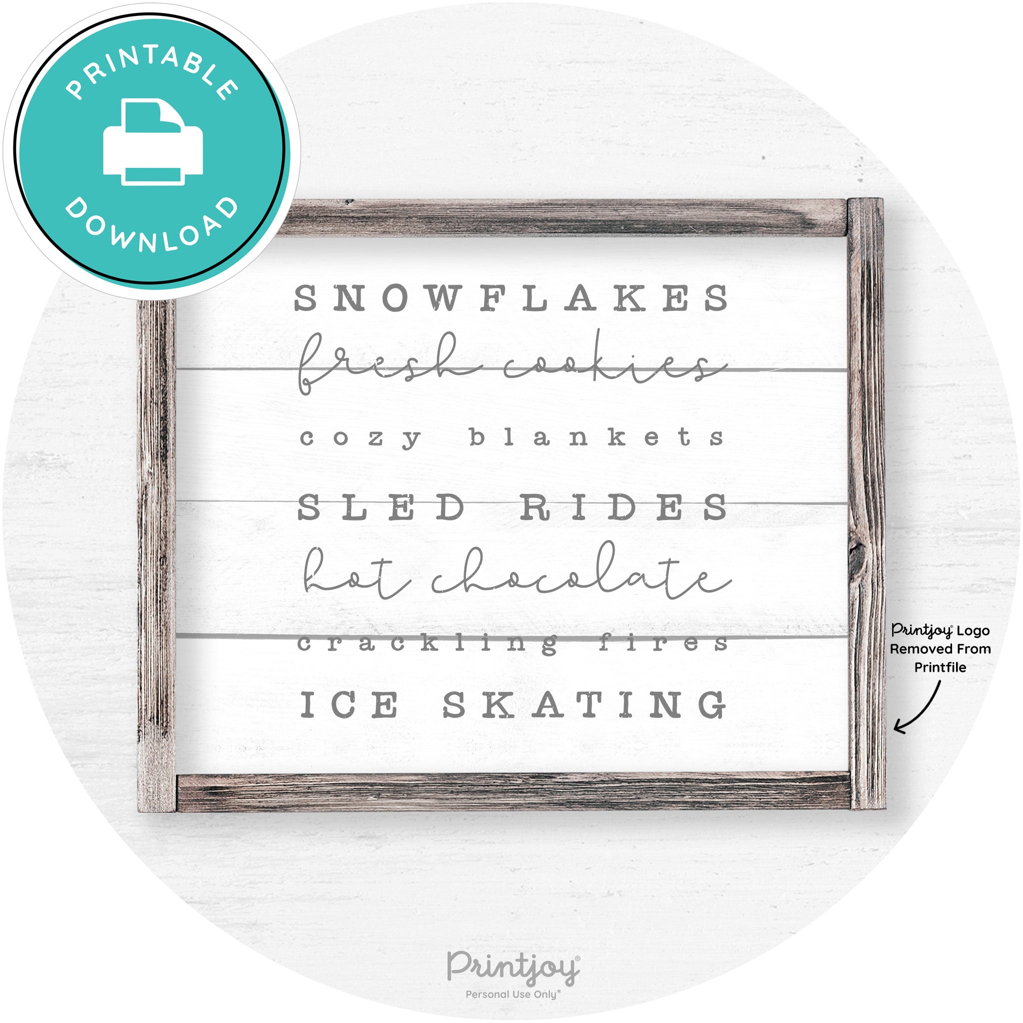 Winter Favorite Things Rustic Farmhouse Wall Art Decor Free Printable - Printjoy