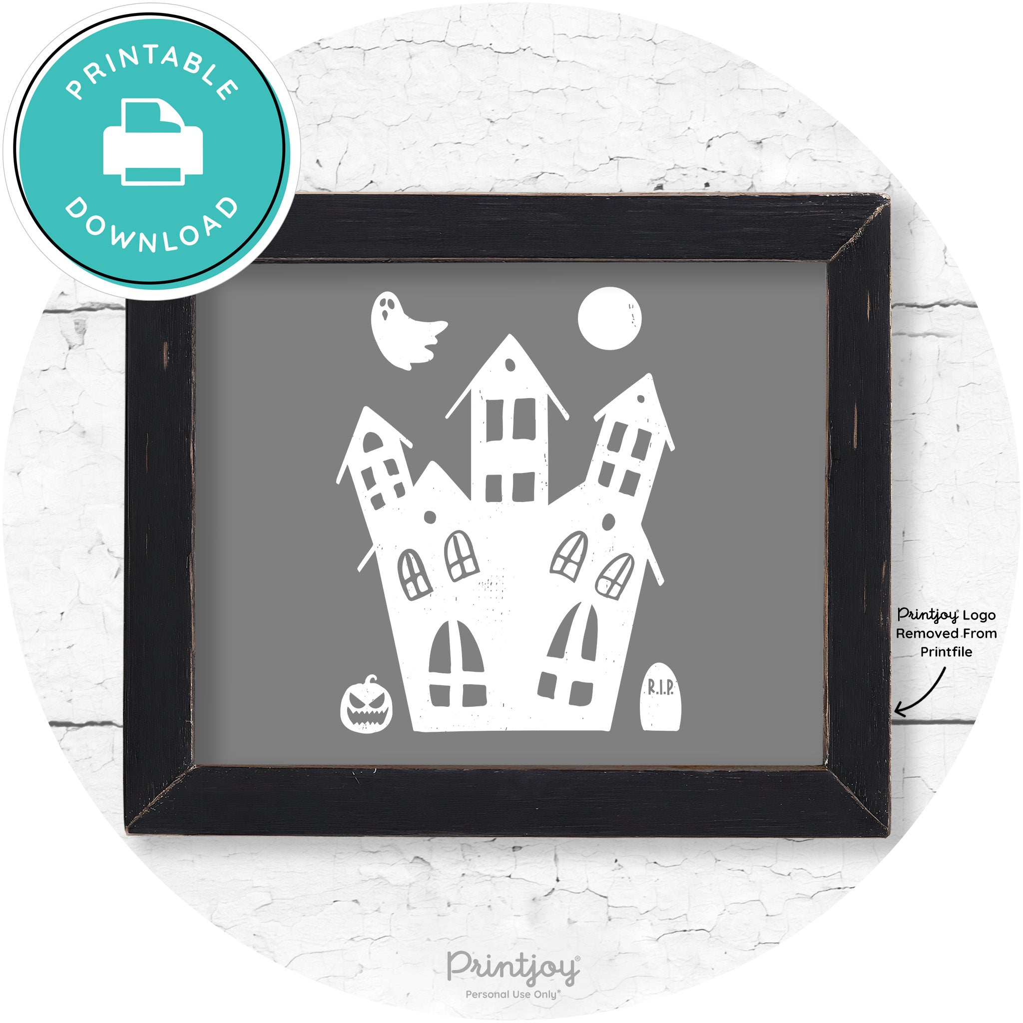 Fun Cute Haunted House Farmhouse Halloween Wall Art Free Printable - Printjoy