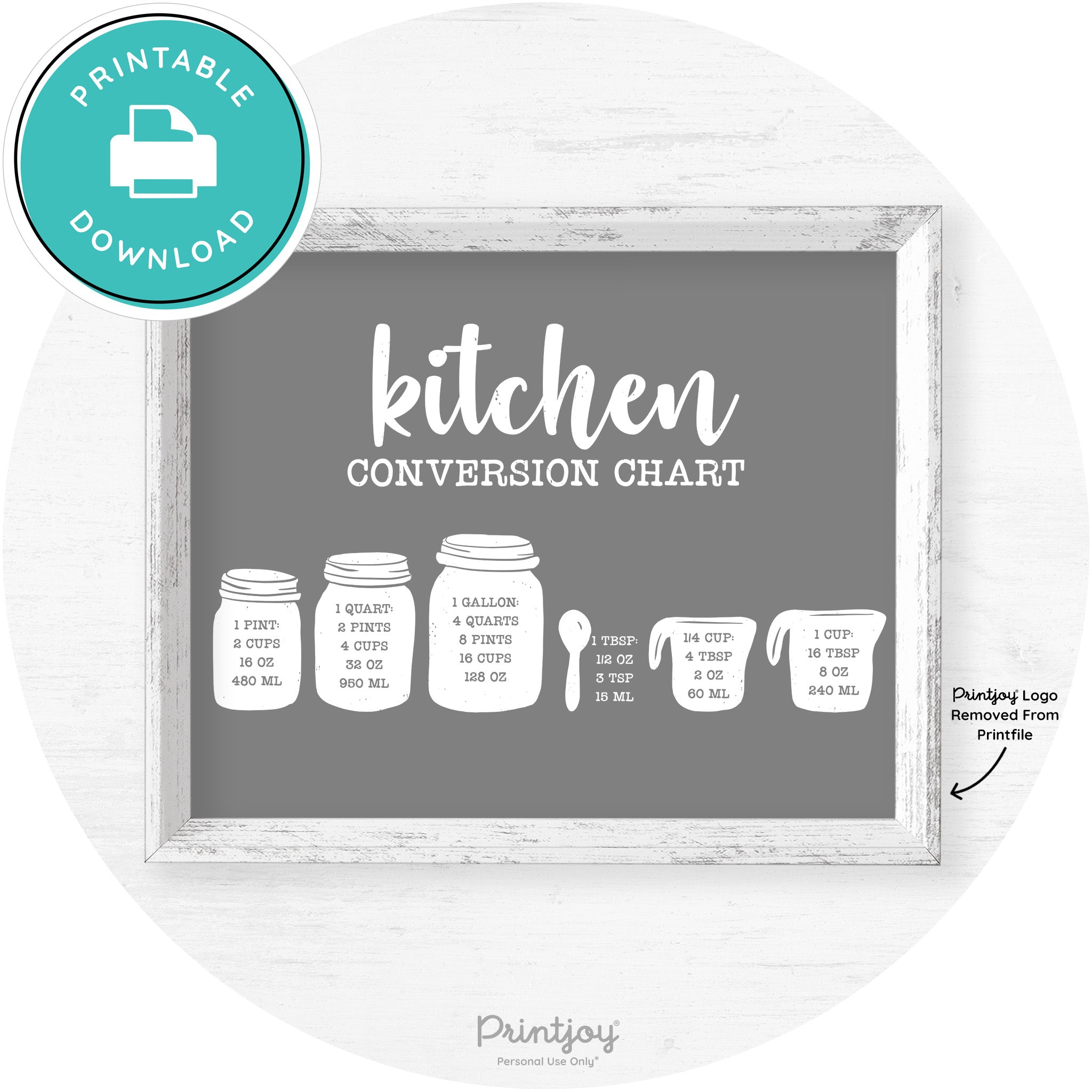 Measuring Cups Kitchen Conversion Chart Farmhouse Art Free Printable