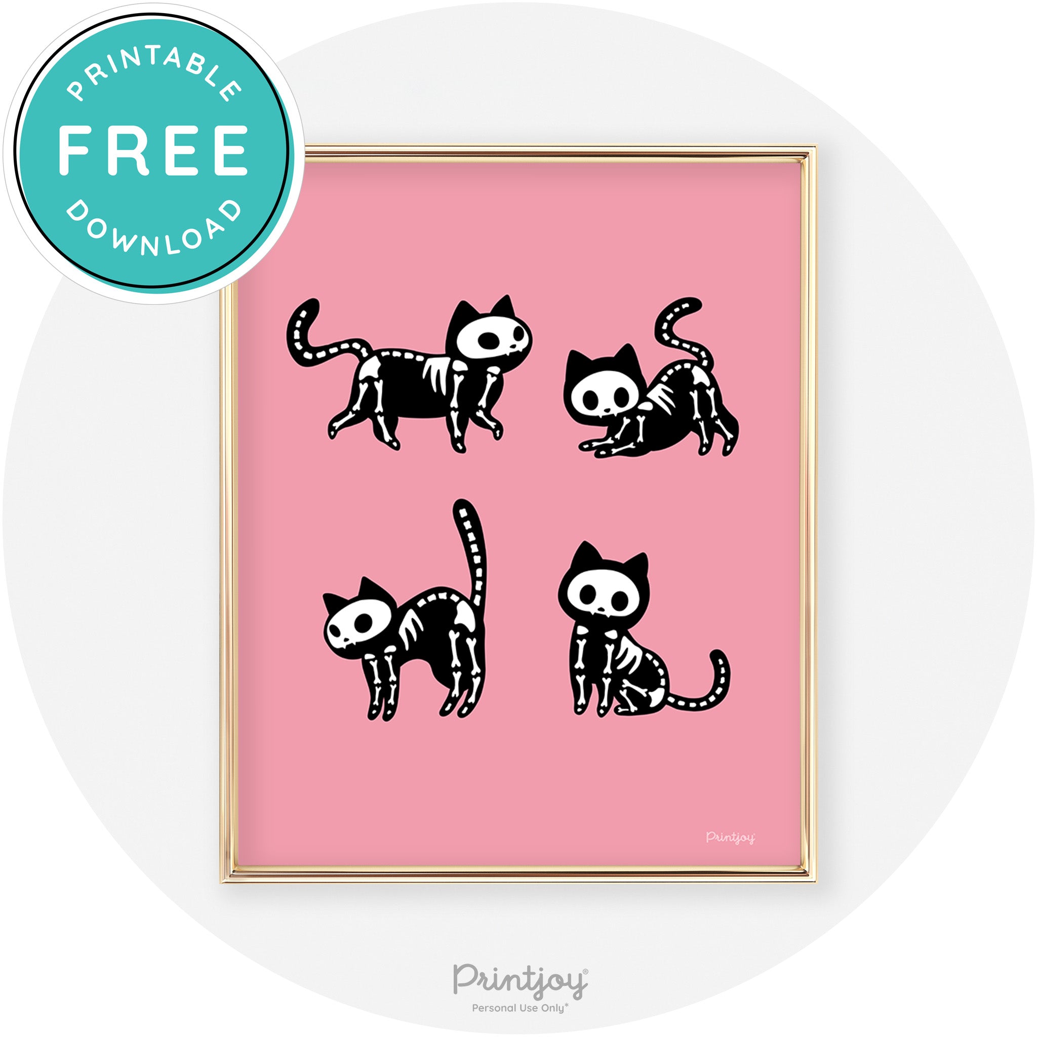 Skeleton Kitty Cats Fun Cute Chic Halloween Wall Art Free Printable - Printjoy