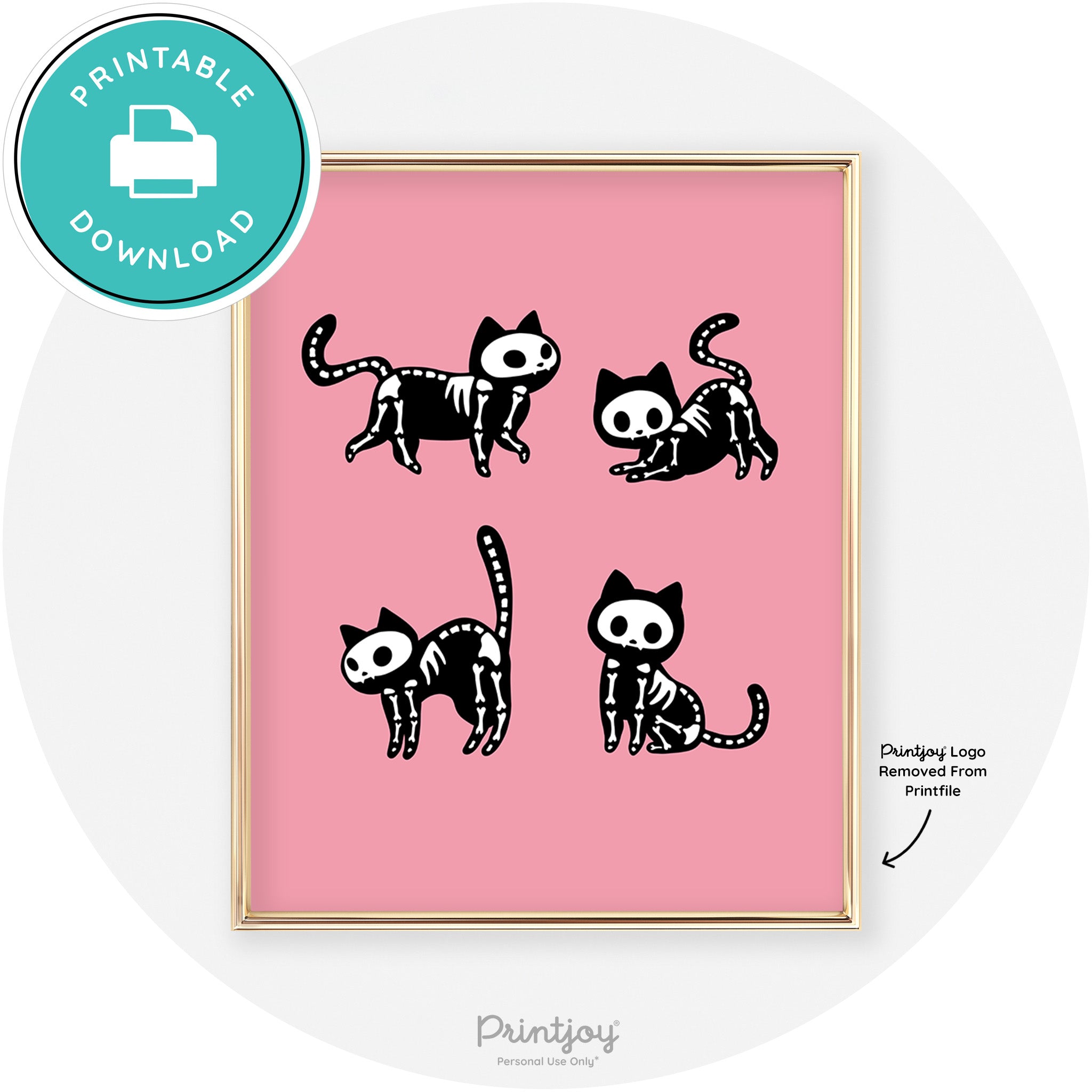 Skeleton Kitty Cats Fun Cute Chic Halloween Wall Art Free Printable - Printjoy