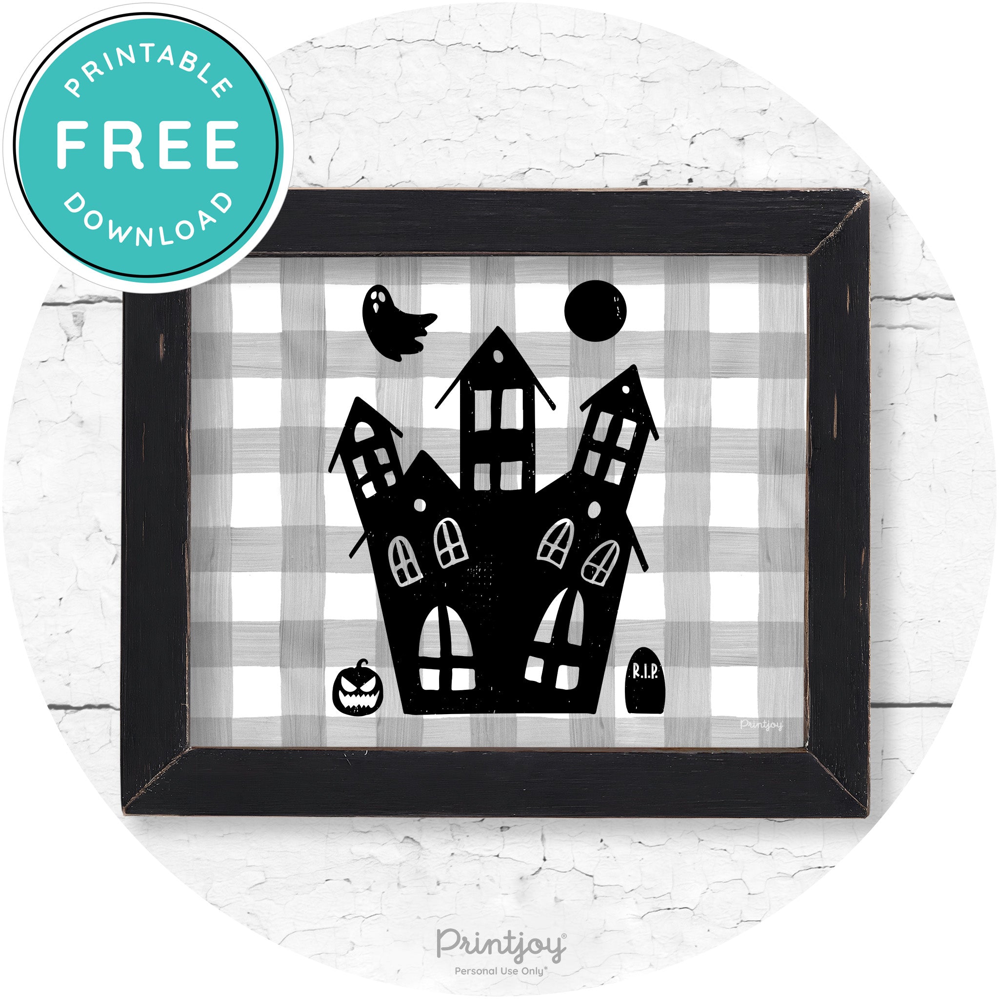 Fun Cute Haunted House Farmhouse Halloween Wall Art Free Printable - Printjoy