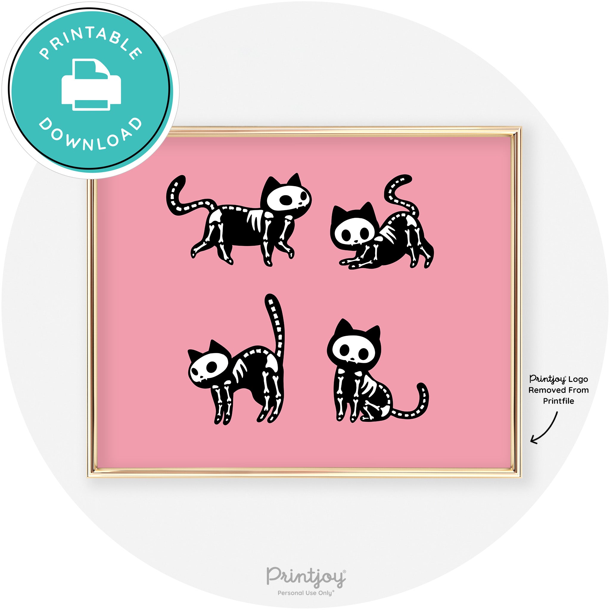 Skeleton Kitty Cats Fun Cute Chic Halloween Wall Art Free Printable - Printjoy