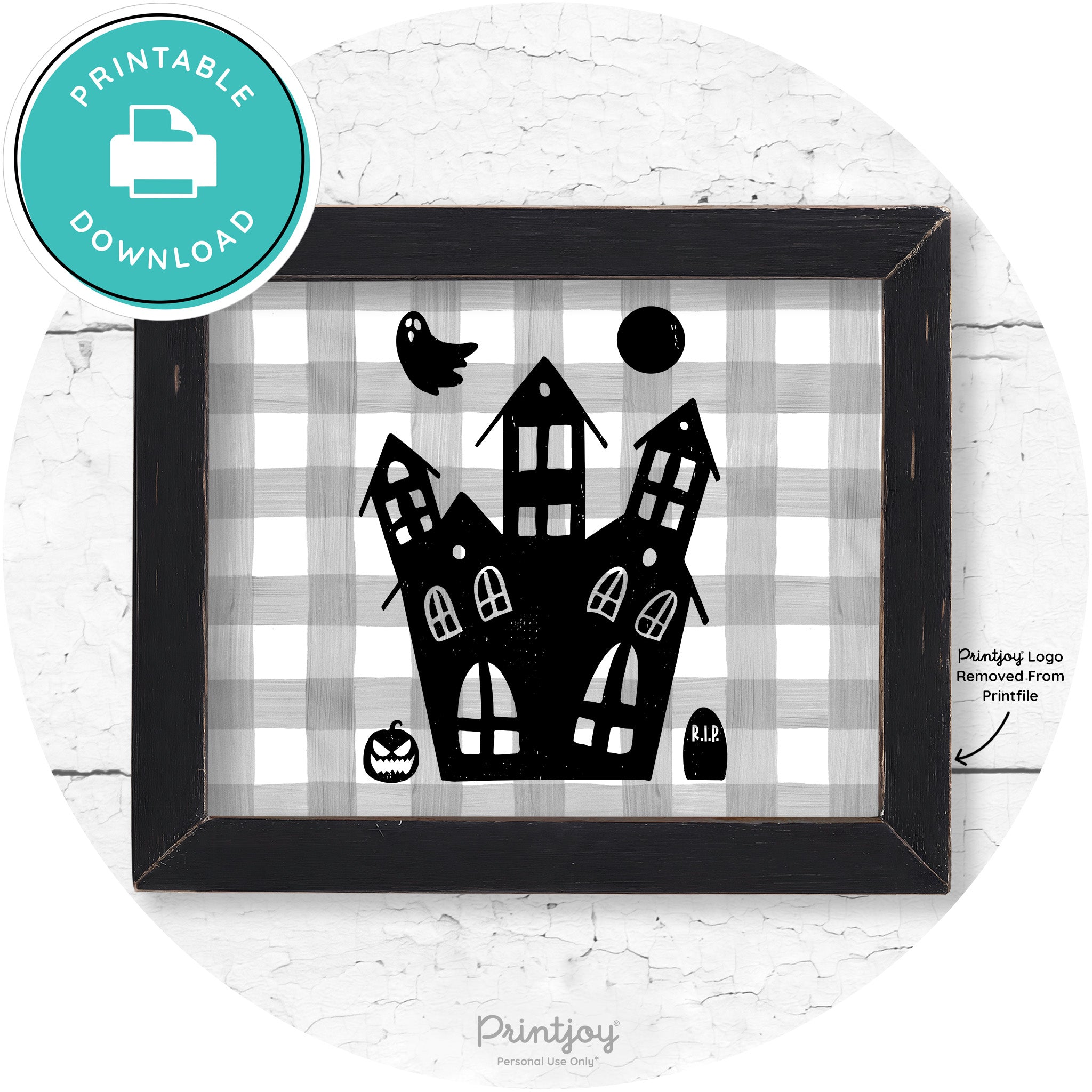 Fun Cute Haunted House Farmhouse Halloween Wall Art Free Printable - Printjoy