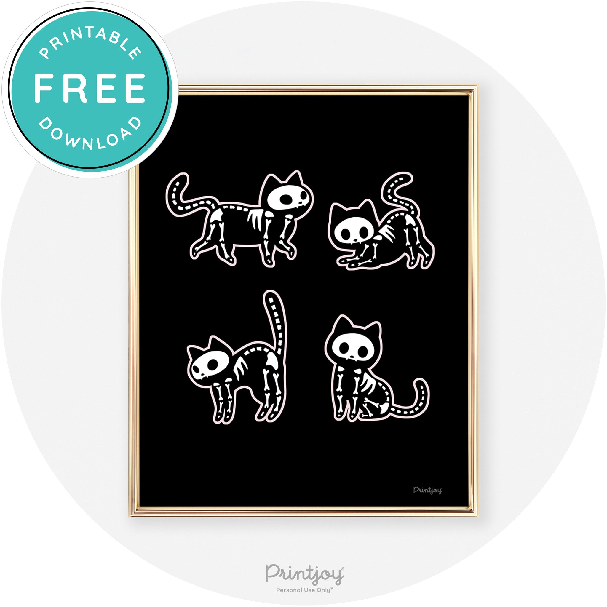 Skeleton Kitty Cats Fun Cute Chic Halloween Wall Art Free Printable - Printjoy
