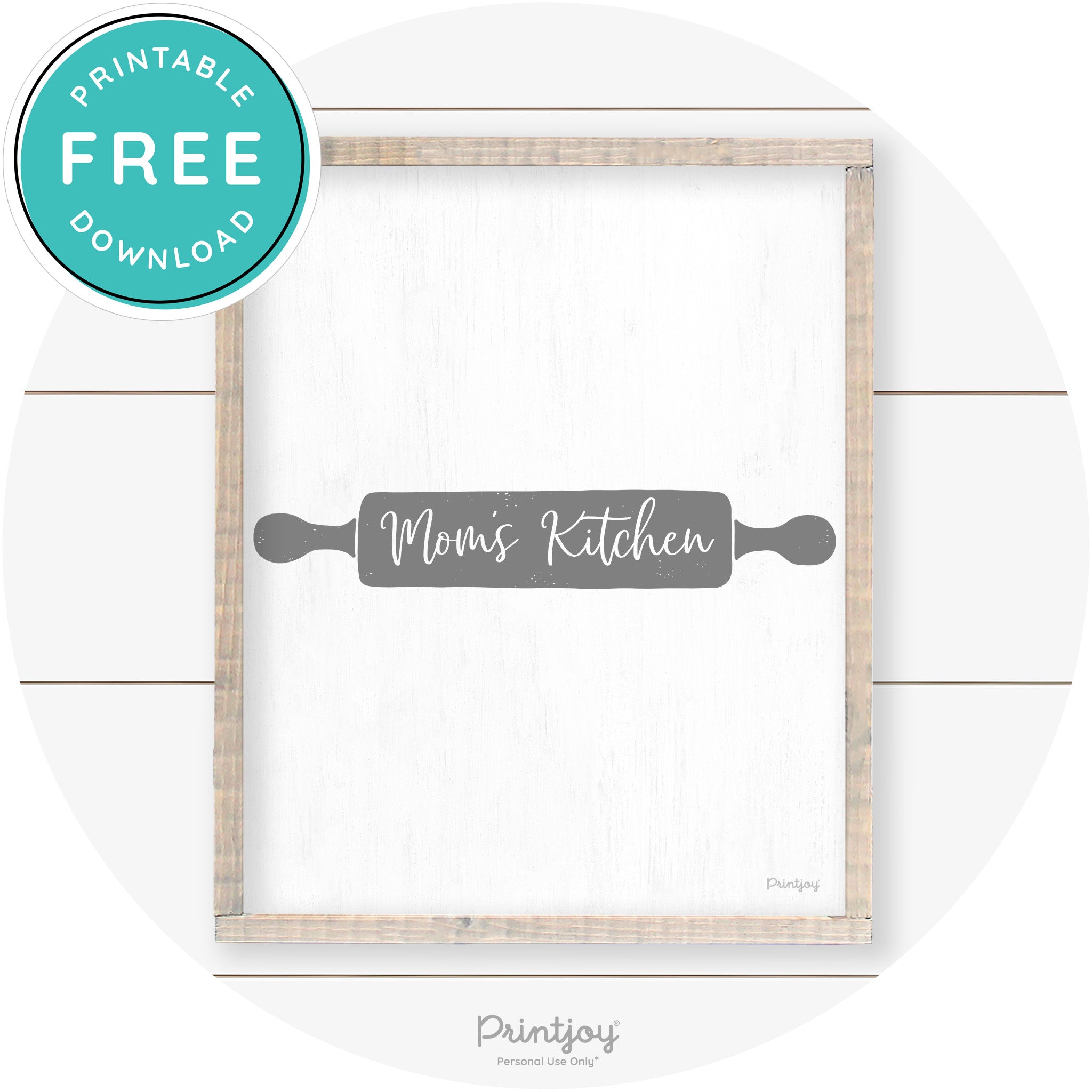 Mom's Kitchen Rolling Pin Cute Farmhouse Wall Art Free Printable - Printjoy