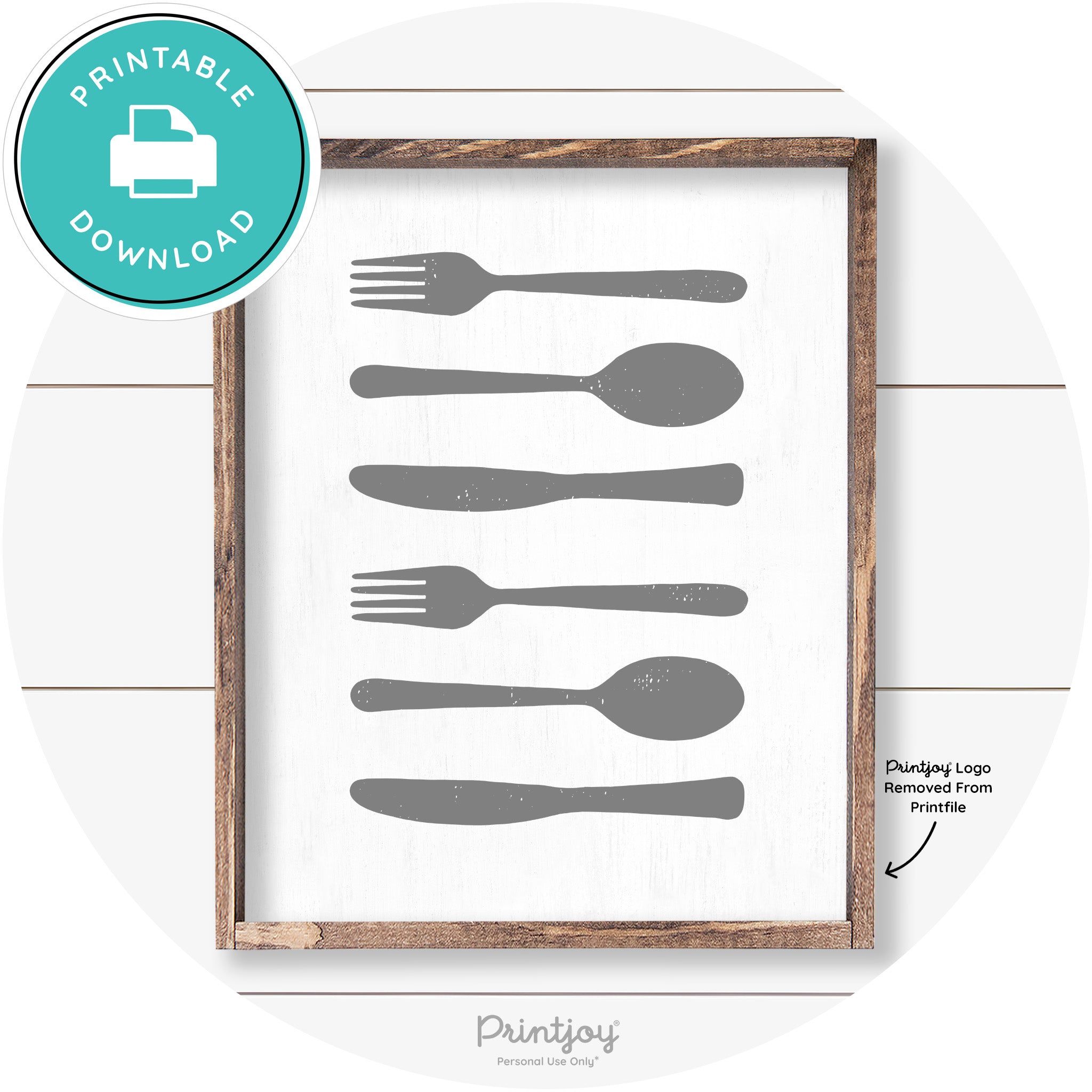 Fork Spoon Knife Pattern Farmhouse Kitchen Wall Art Free Printable - Printjoy