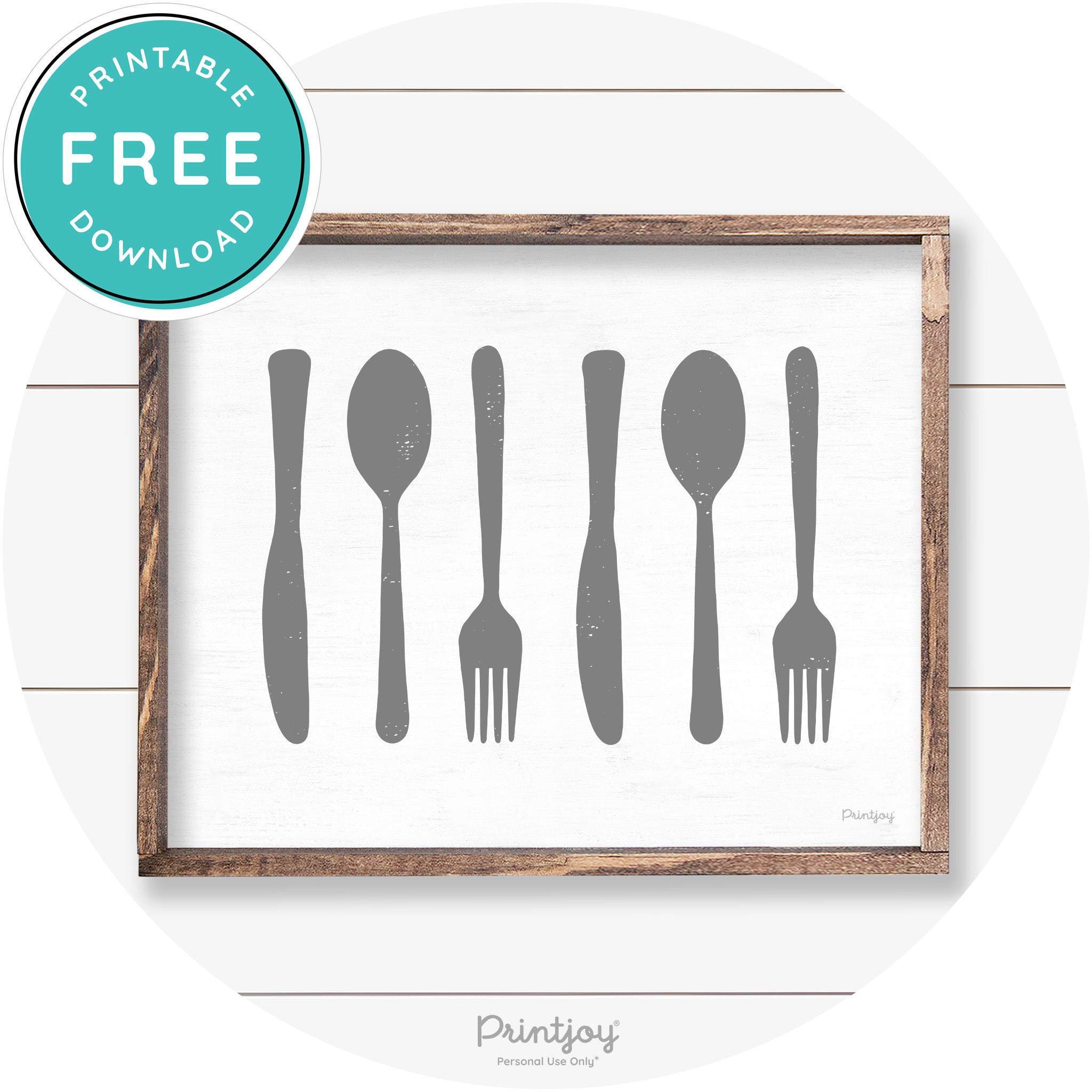 Fork Spoon Knife Pattern Farmhouse Kitchen Wall Art Free Printable - Printjoy