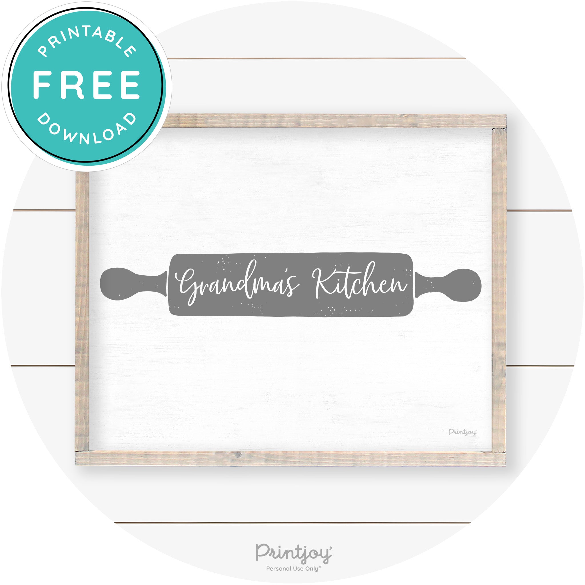 Grandma's Kitchen Rolling Pin Farmhouse Wall Art Free Printable - Printjoy