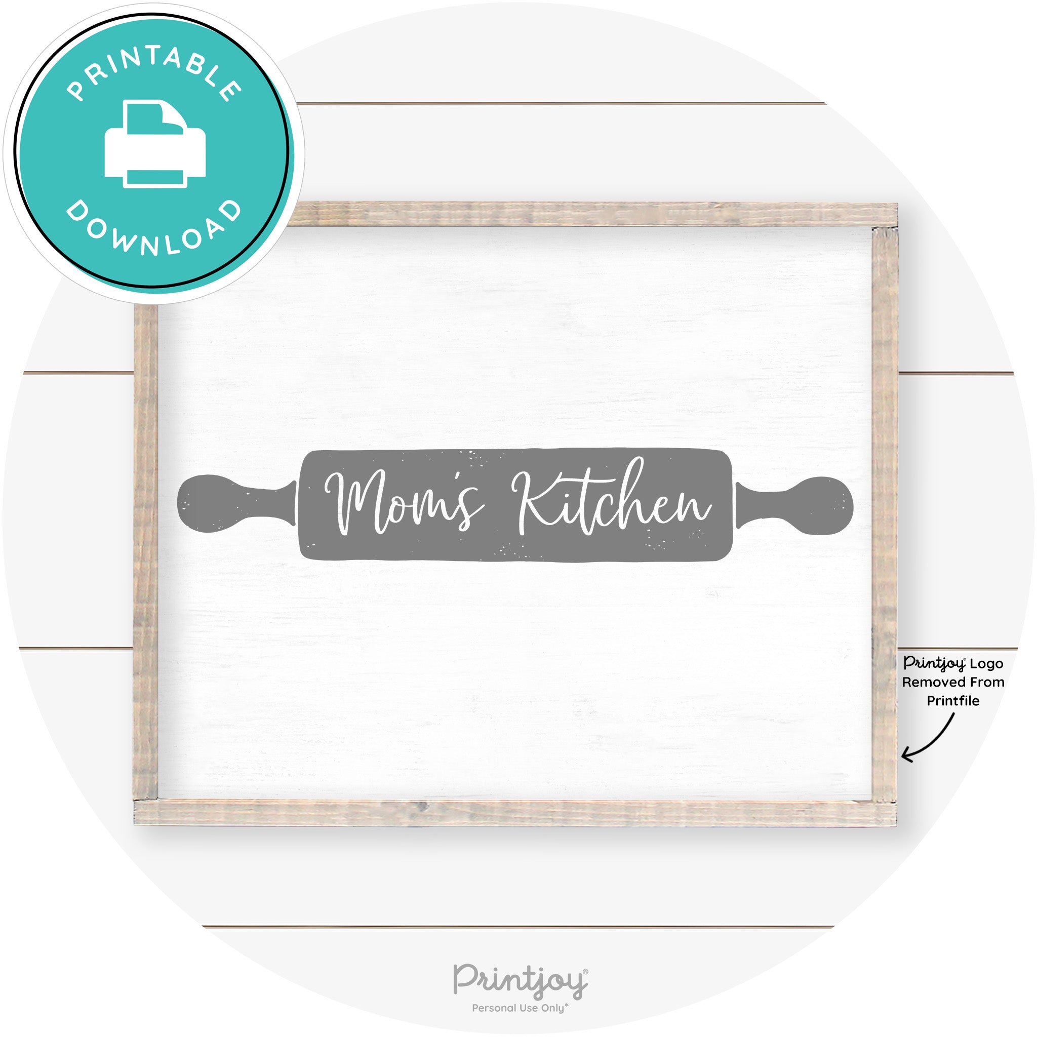 Mom's Kitchen Rolling Pin Cute Farmhouse Wall Art Free Printable - Printjoy