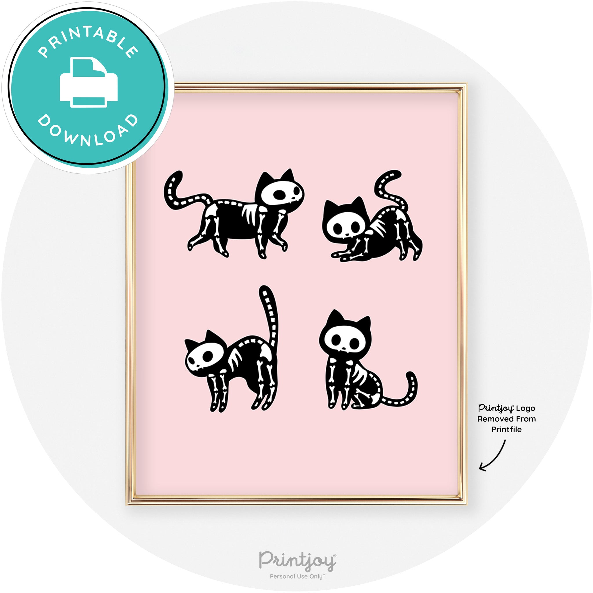 Skeleton Kitty Cats Fun Cute Chic Halloween Wall Art Free Printable - Printjoy