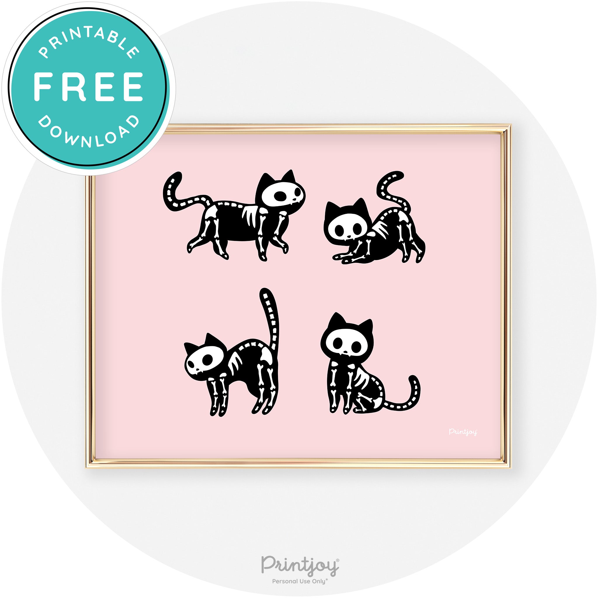 Skeleton Kitty Cats Fun Cute Chic Halloween Wall Art Free Printable - Printjoy
