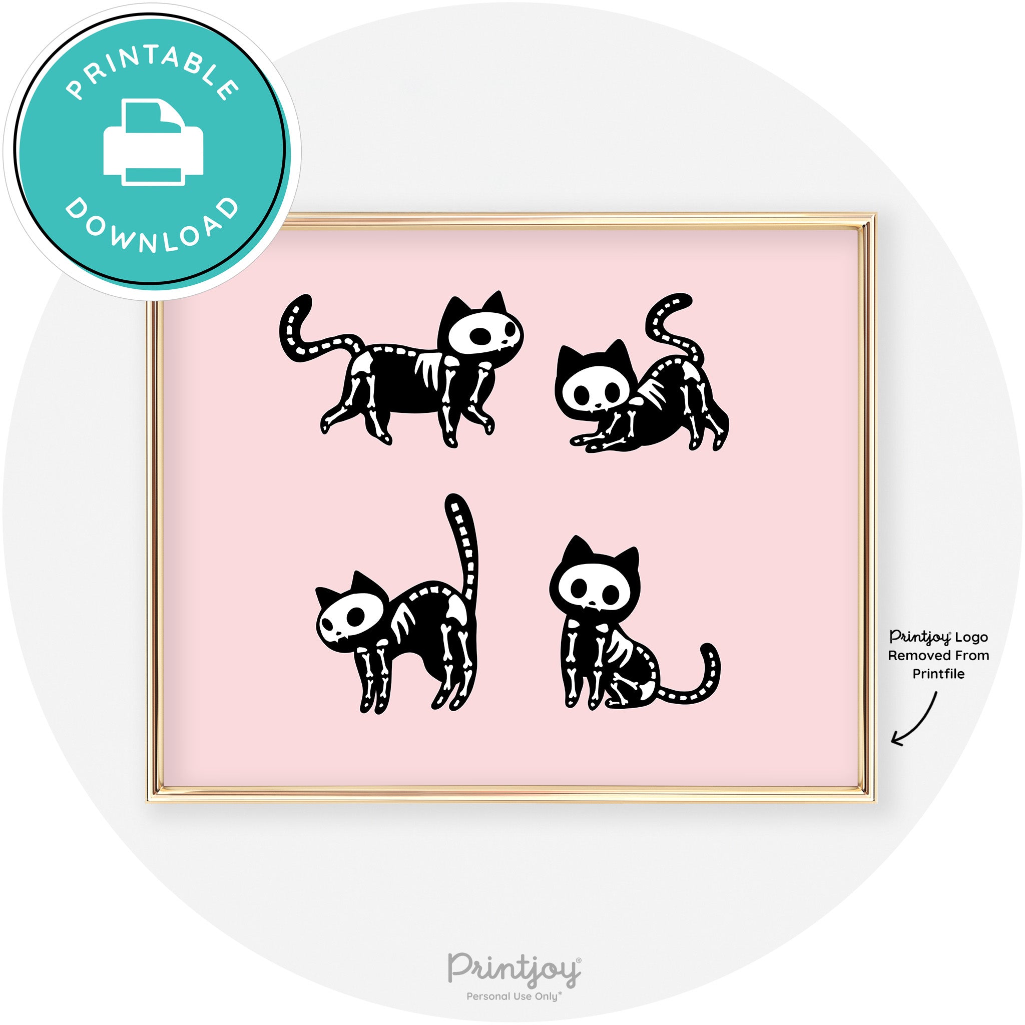 Skeleton Kitty Cats Fun Cute Chic Halloween Wall Art Free Printable - Printjoy
