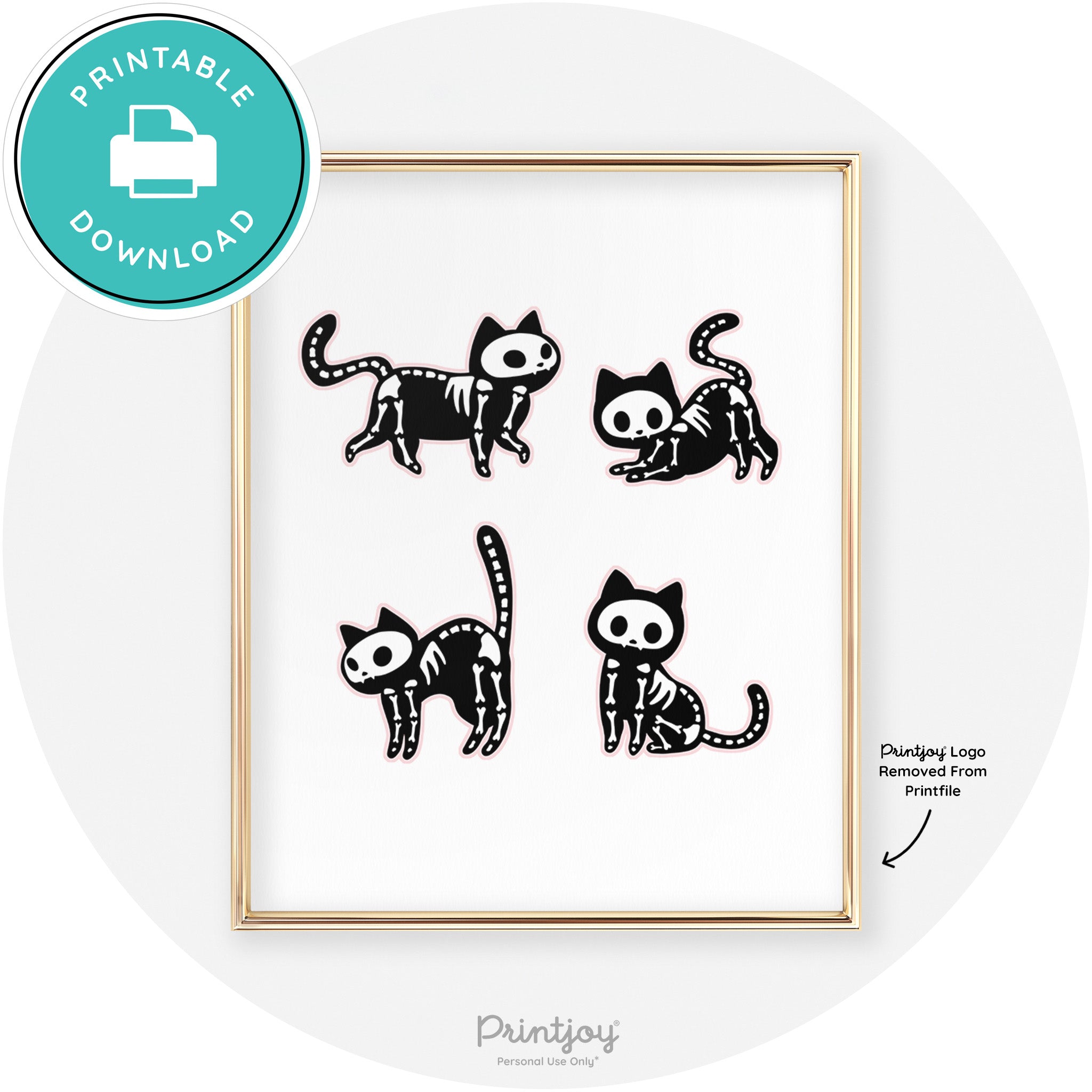 Skeleton Kitty Cats Fun Cute Chic Halloween Wall Art Free Printable - Printjoy