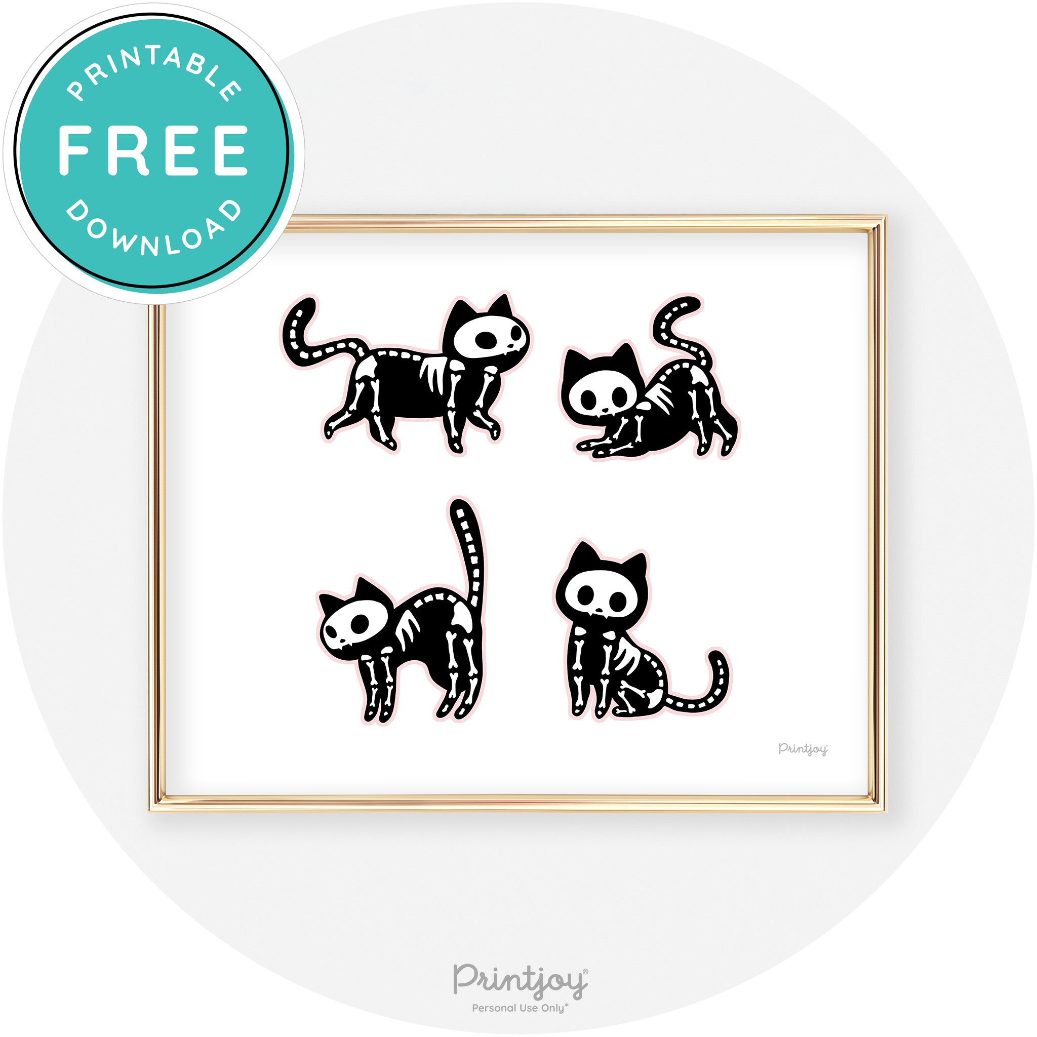 Skeleton Kitty Cats Fun Cute Chic Halloween Wall Art Free Printable - Printjoy