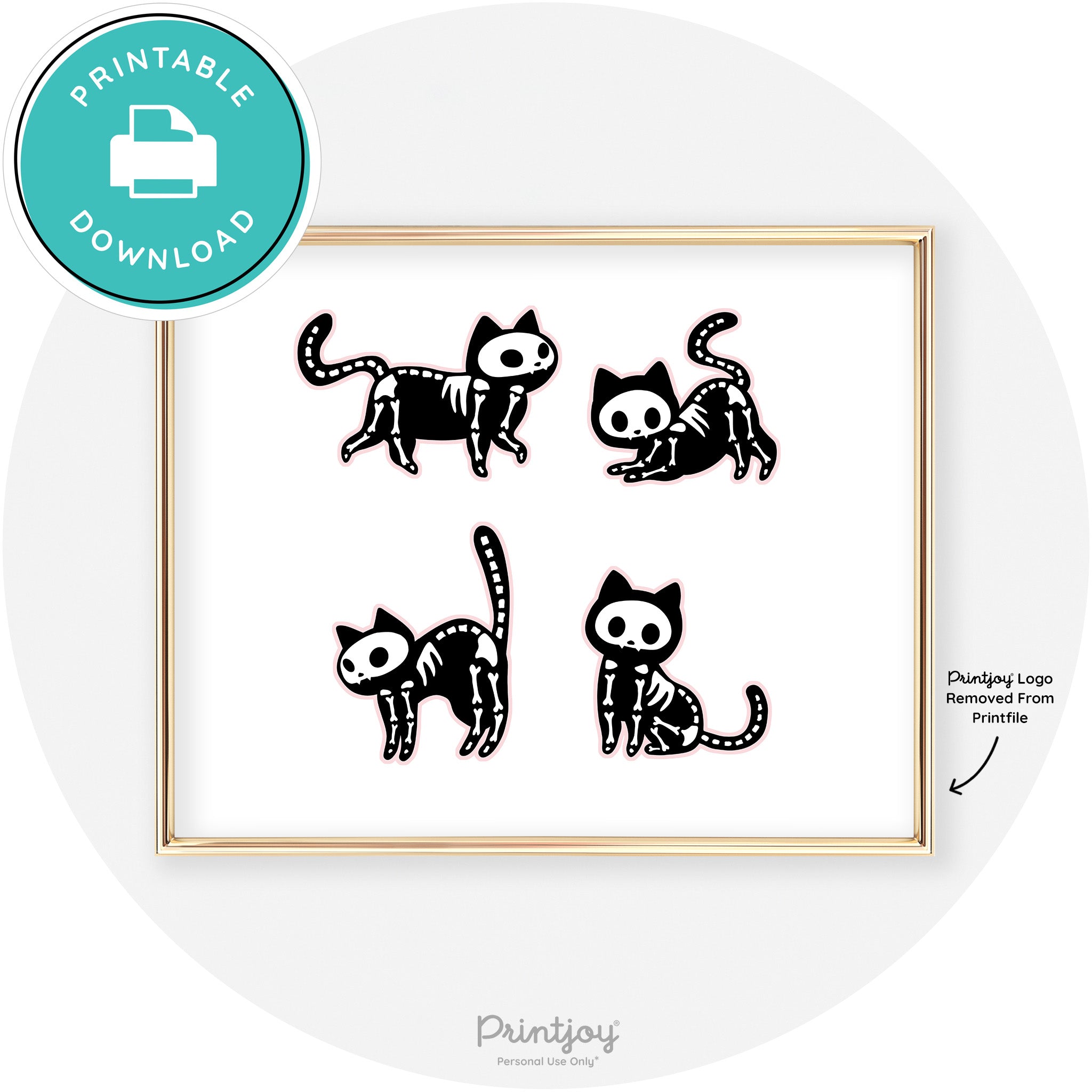 Skeleton Kitty Cats Fun Cute Chic Halloween Wall Art Free Printable - Printjoy