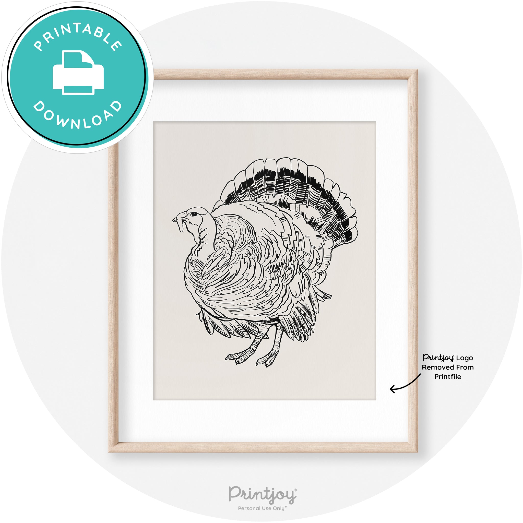 Turkey Drawing Thanksgiving Transitional Wall Art Decor Free Printable