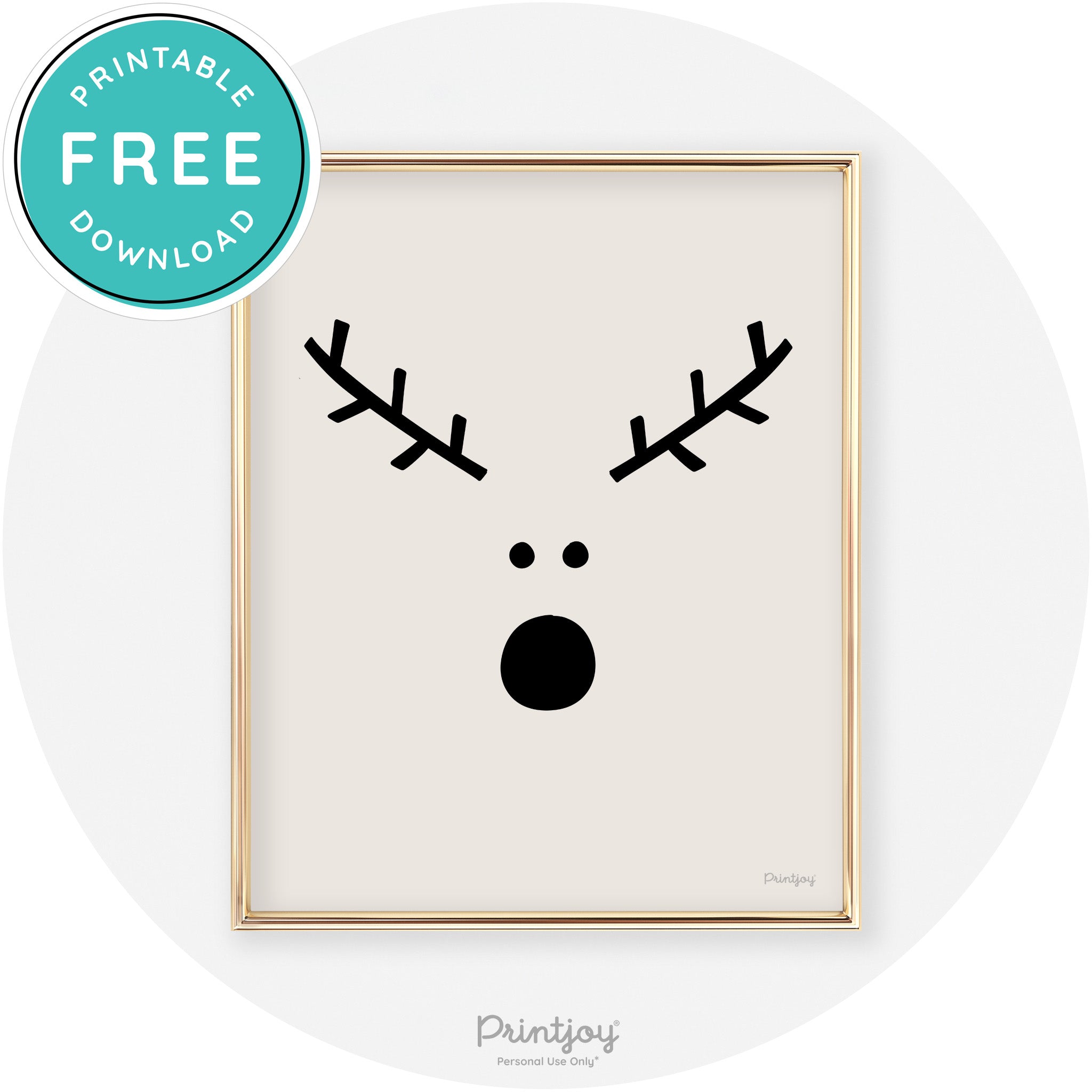Simple Rudolph Reindeer Face Cute Chic Wall Art Free Printable - Printjoy