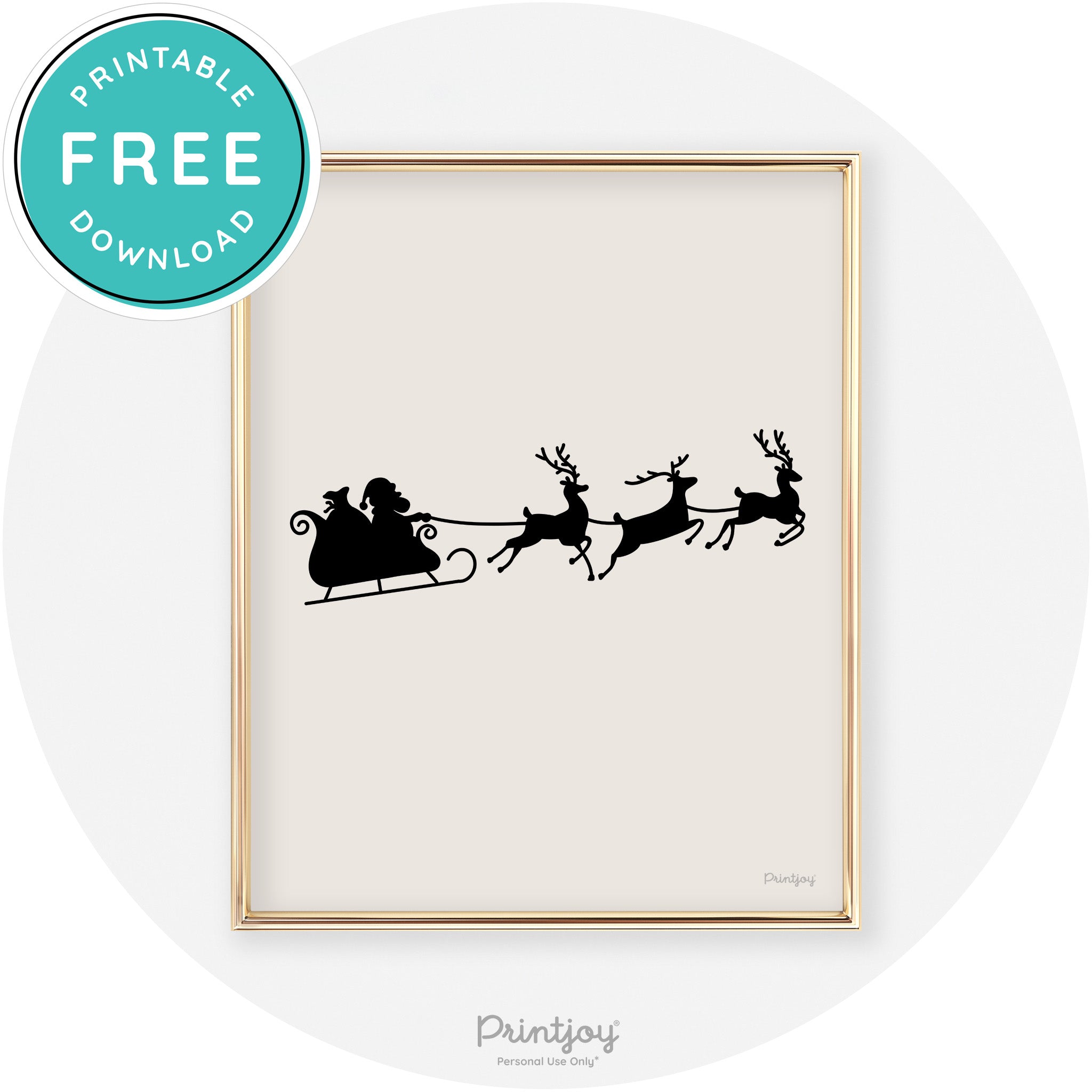 Santa Sleigh Reindeer Silhouette Cute Chic Wall Art Free Printable - Printjoy