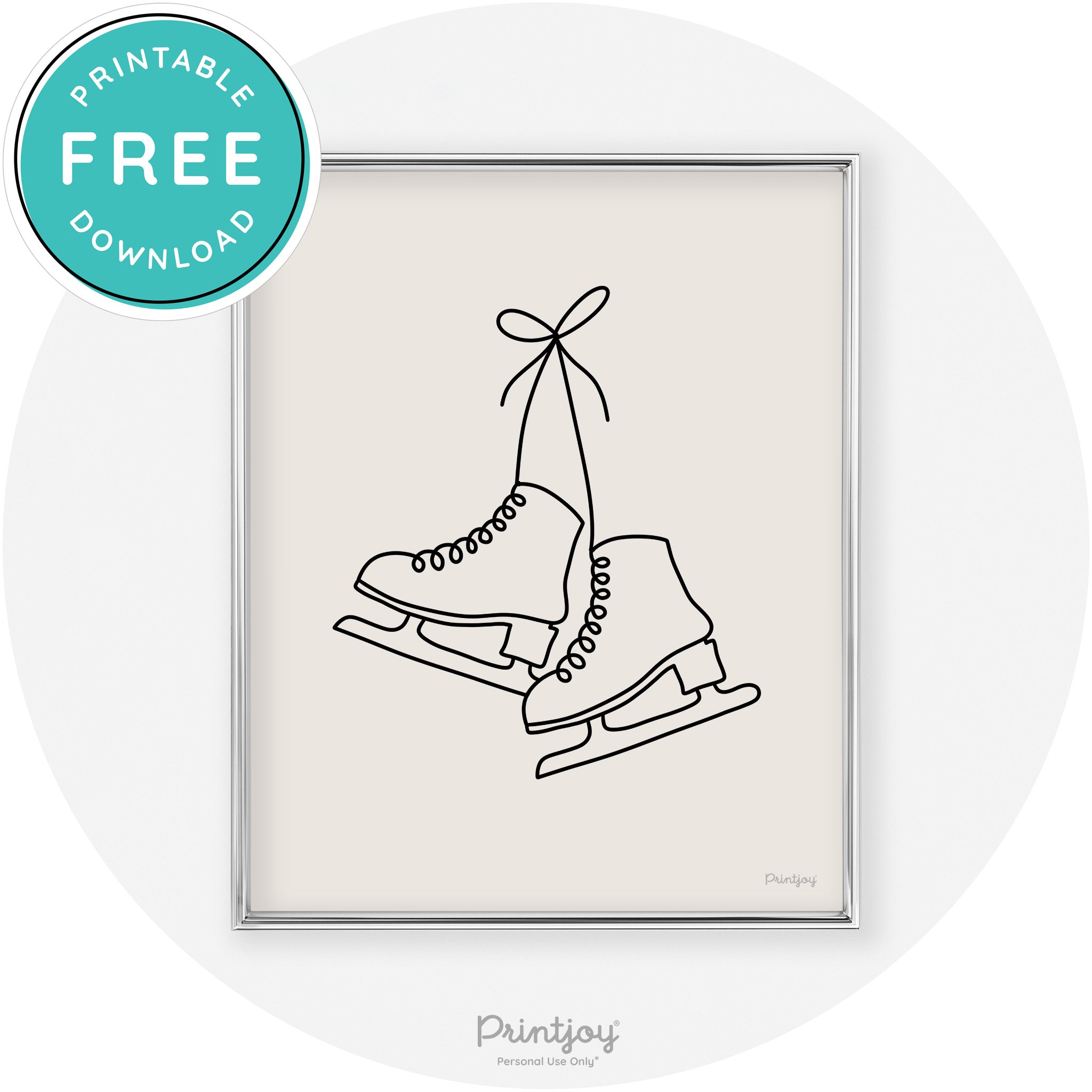 Ice Skates Line Art Cute Winter Modern Chic Wall Art Free Printable - Printjoy
