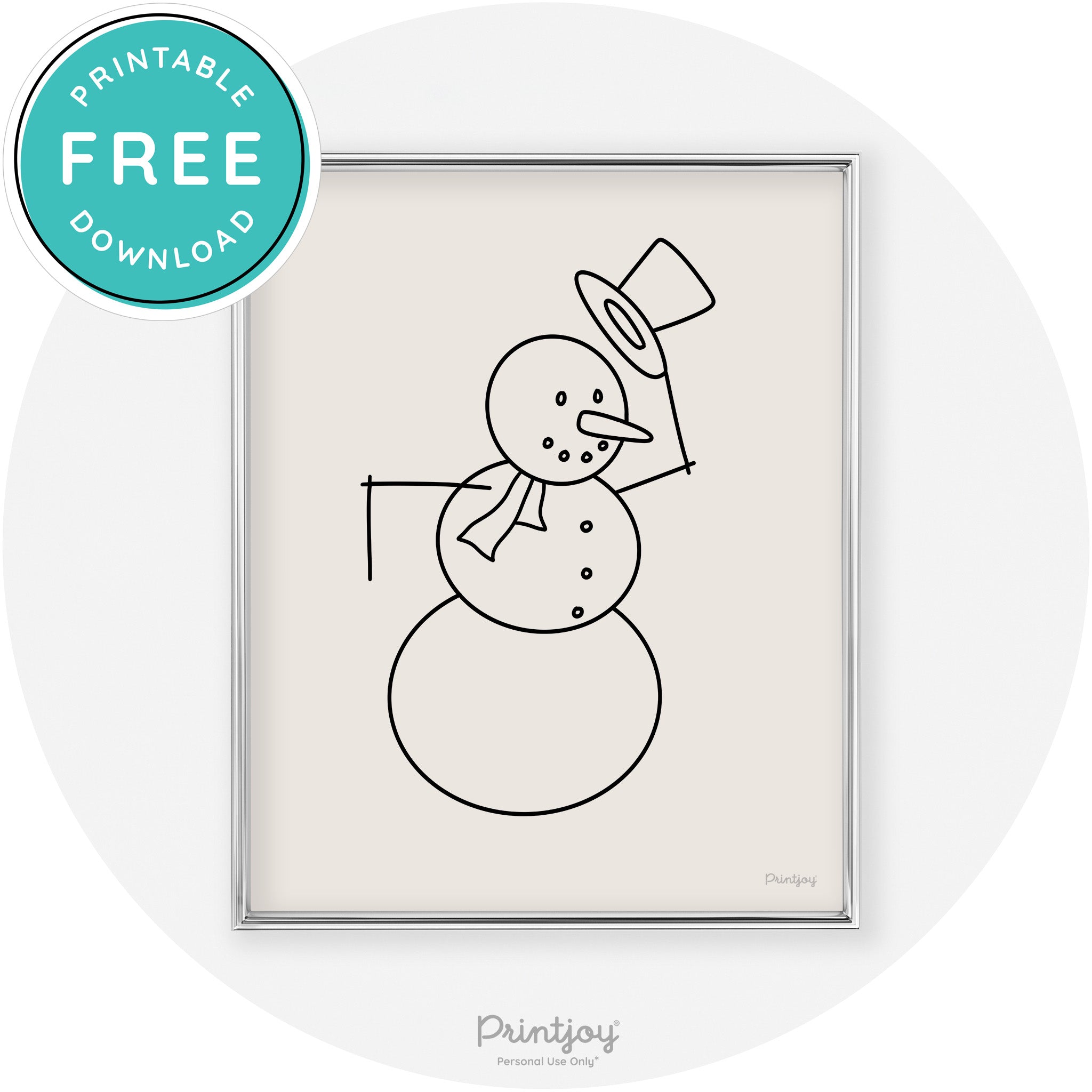 Snowman Line Art Cute Winter Modern Chic Wall Art Free Printable - Printjoy