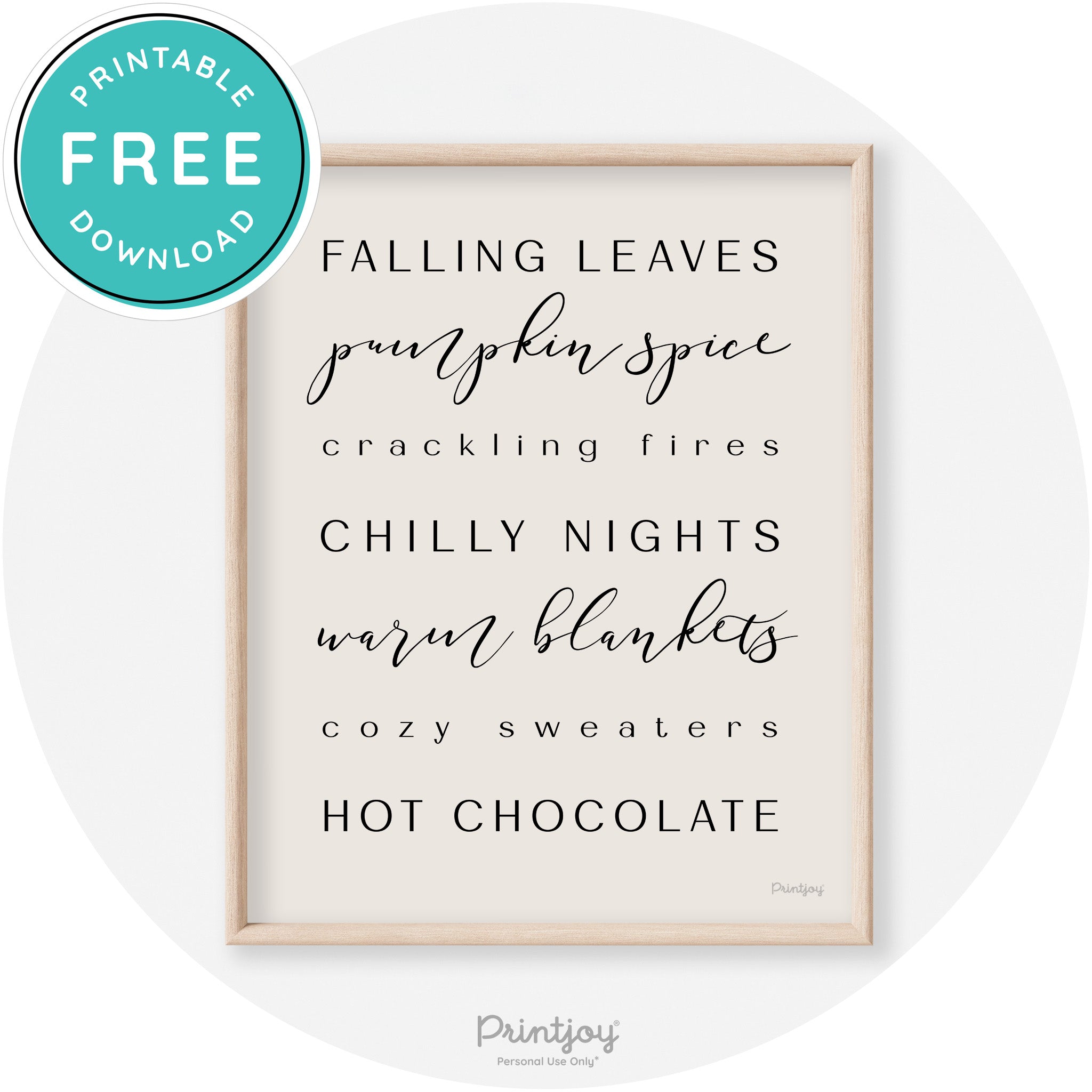 Fall Favorite Things Modern Transitional Decor Wall Art Free Printable - Printjoy