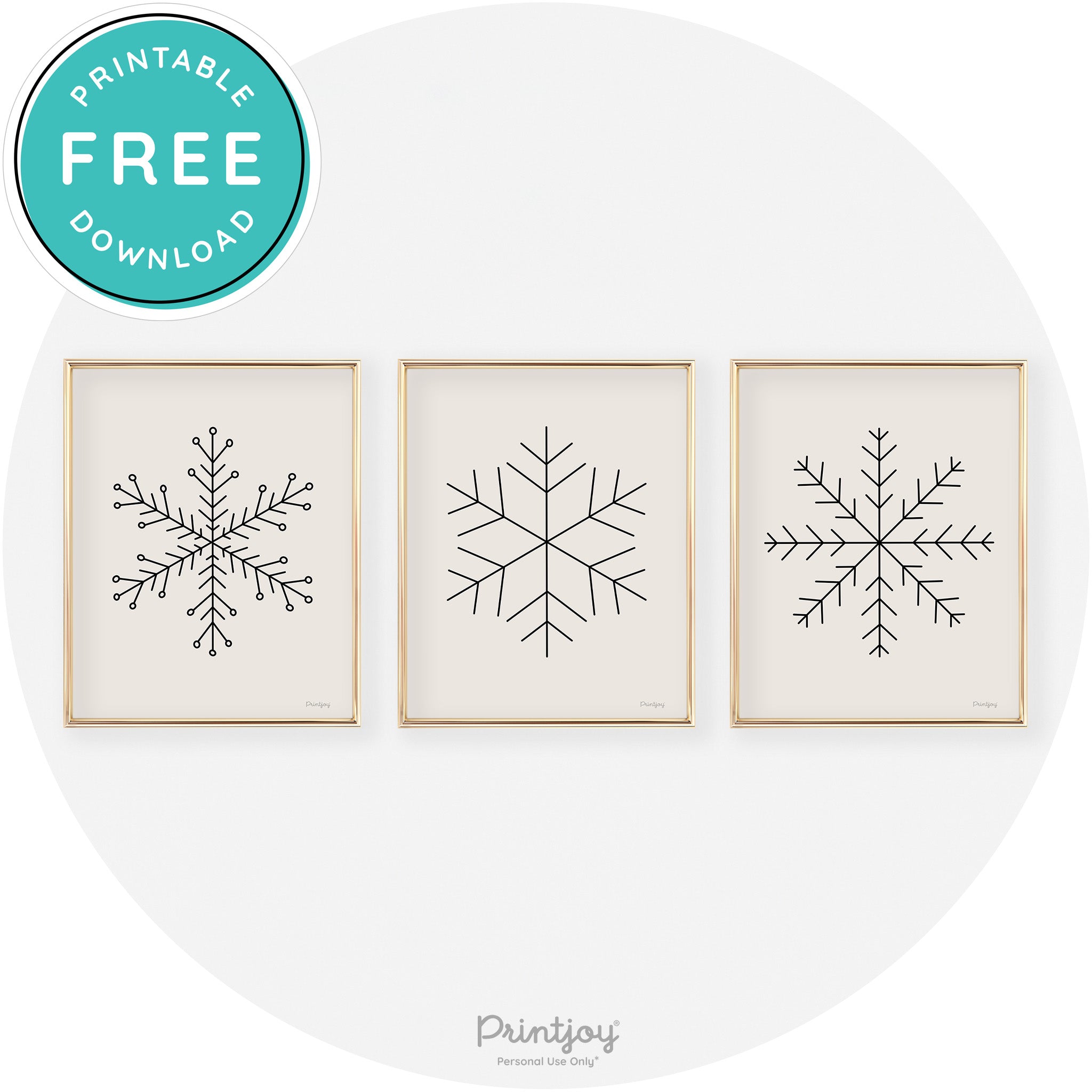 Snowflake Line Art Set Of 3 Cute Christmas Chic Wall Art Free Printable - Printjoy