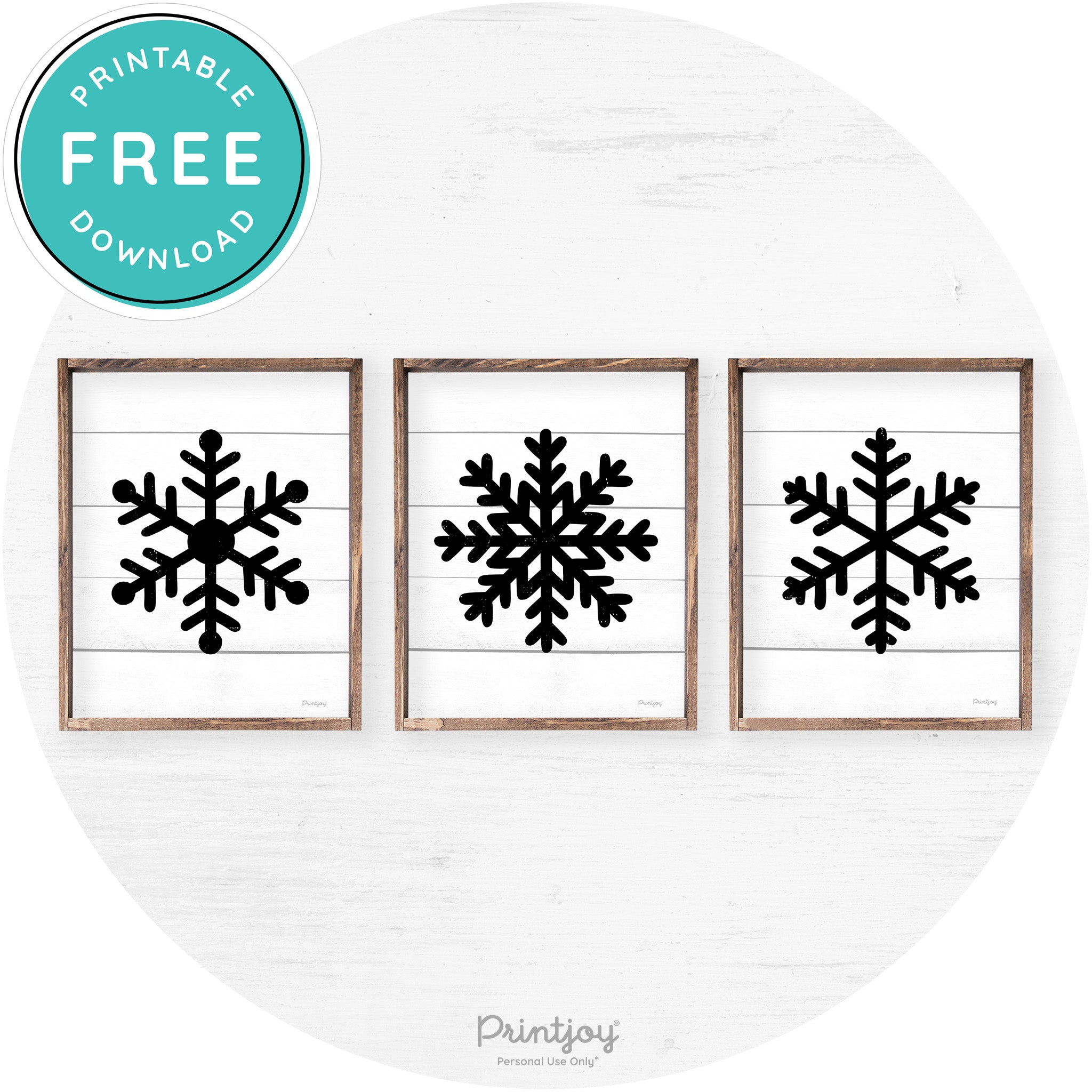 Snowflake Silhouettes Set Of 3 Christmas Farmhouse Art Free Printable - Printjoy