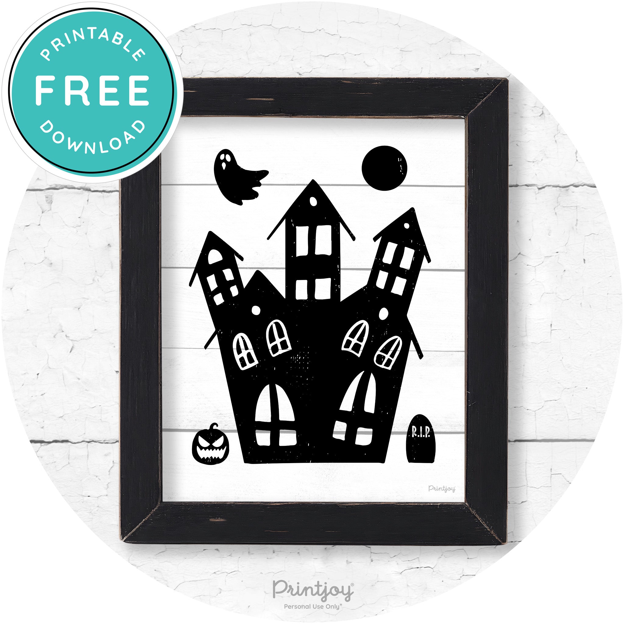 Fun Cute Haunted House Farmhouse Halloween Wall Art Free Printable - Printjoy