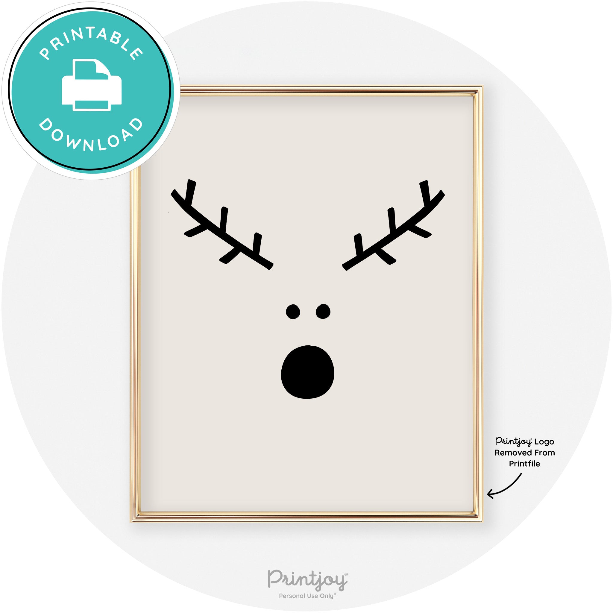 Simple Rudolph Reindeer Face Cute Chic Wall Art Free Printable - Printjoy
