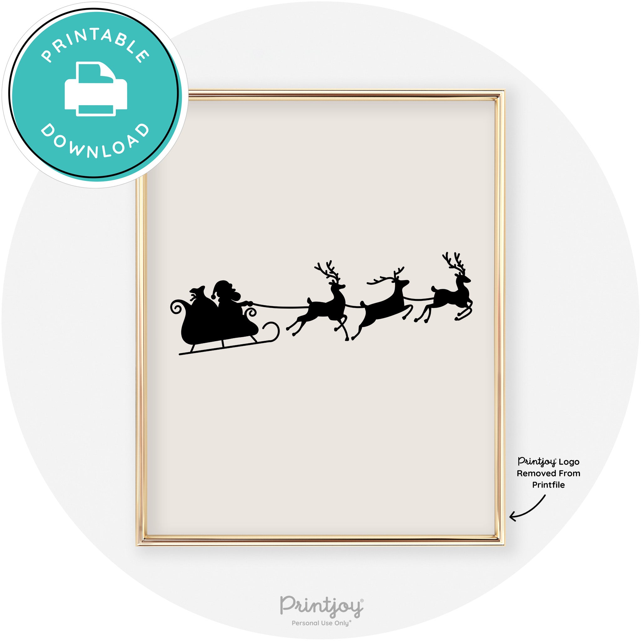Santa Sleigh Reindeer Silhouette Cute Chic Wall Art Free Printable - Printjoy