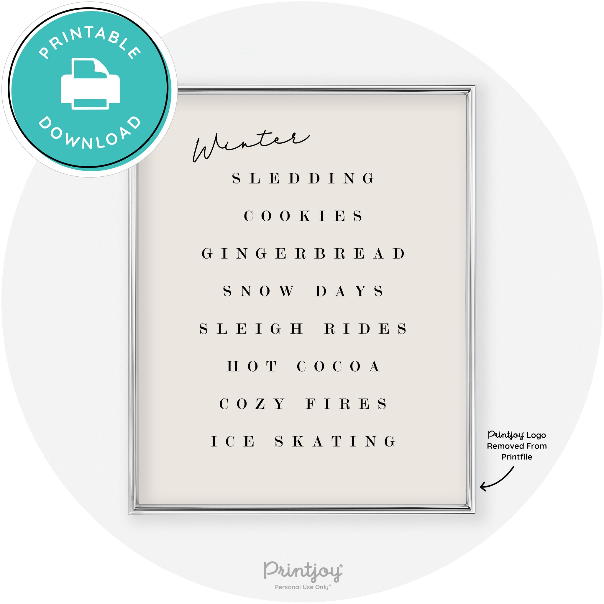 Winter Favorite Things Modern Chic Wall Art Decor Free Printable - Printjoy